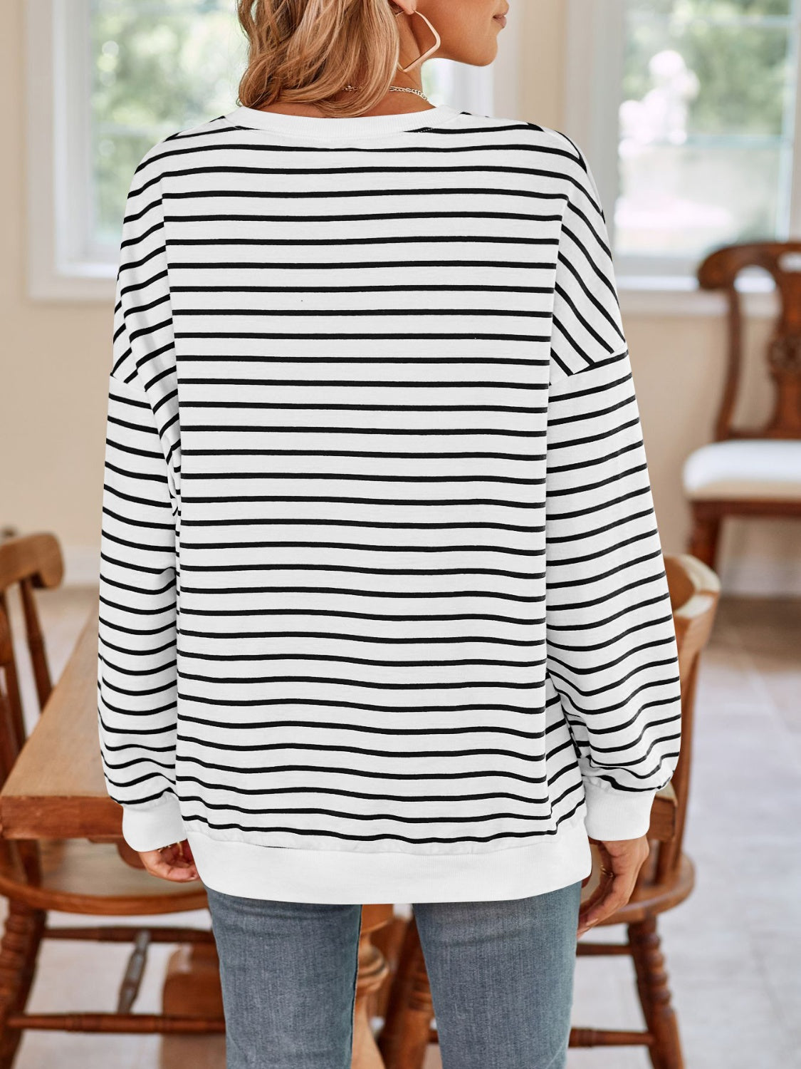 Blue Zone Planet | Lovelet Striped Round Neck Long Sleeve Sweatshirt-TOPS / DRESSES-[Adult]-[Female]-2022 Online Blue Zone Planet