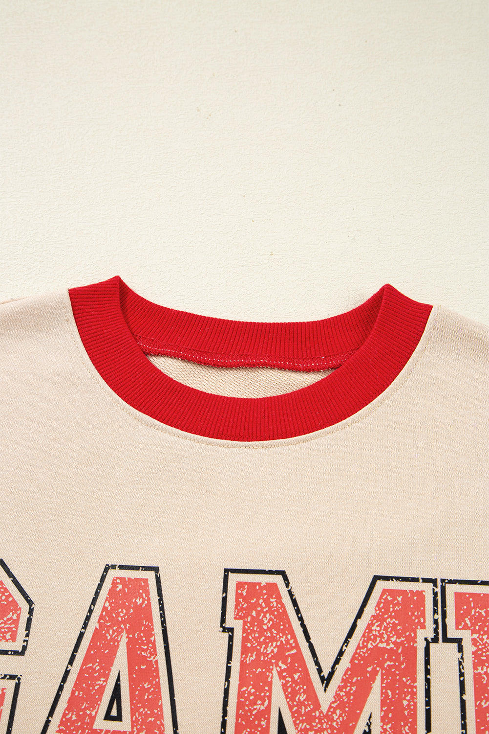 Oatmeal Game Day Letter Graphic Varsity Striped Detail Baggy Sweatshirt-Tops/Sweatshirts & Hoodies-[Adult]-[Female]-2022 Online Blue Zone Planet