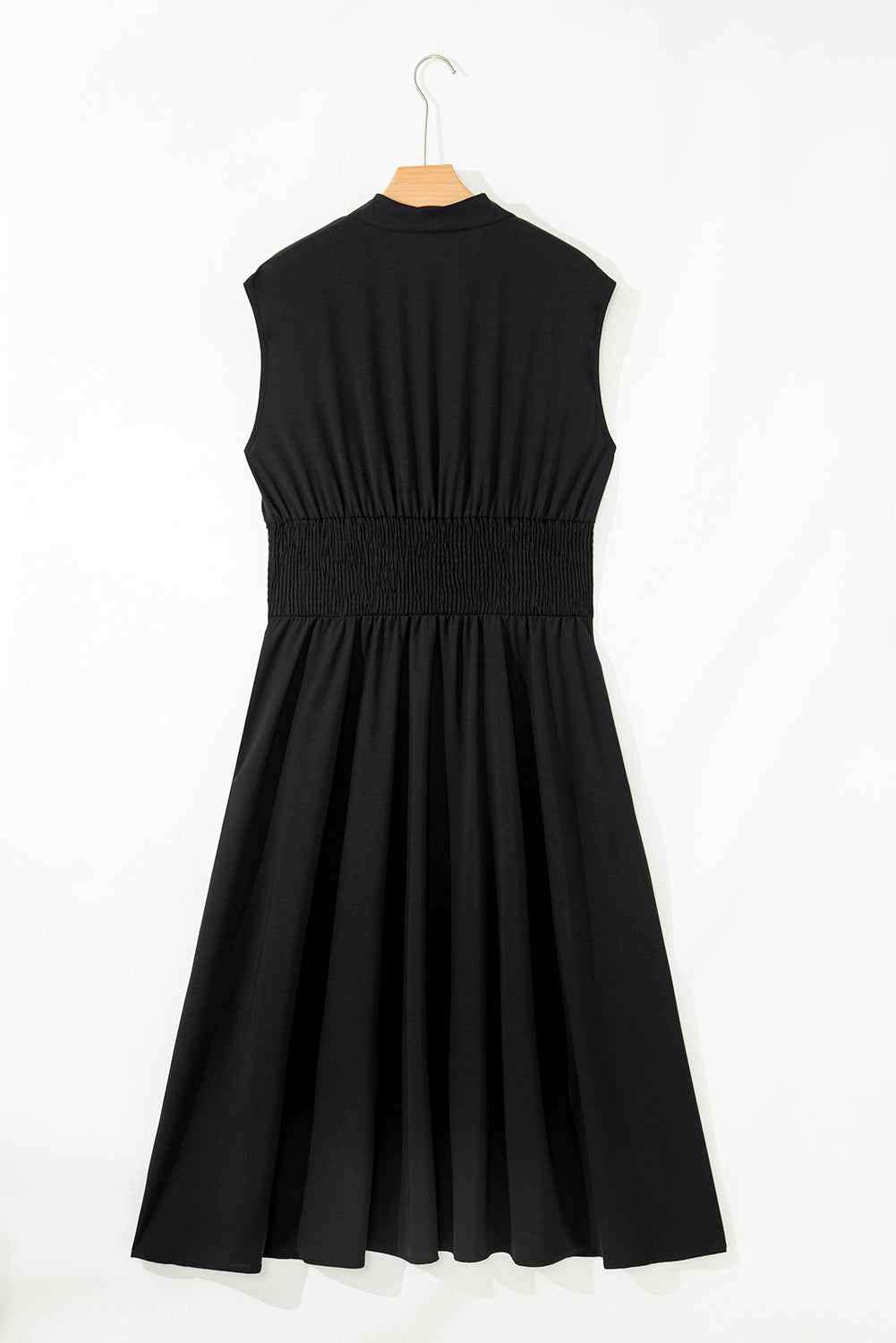 Black Sleeveless Zipped Front V Neck Shirred Waist Maxi Dress-TOPS / DRESSES-[Adult]-[Female]-2022 Online Blue Zone Planet