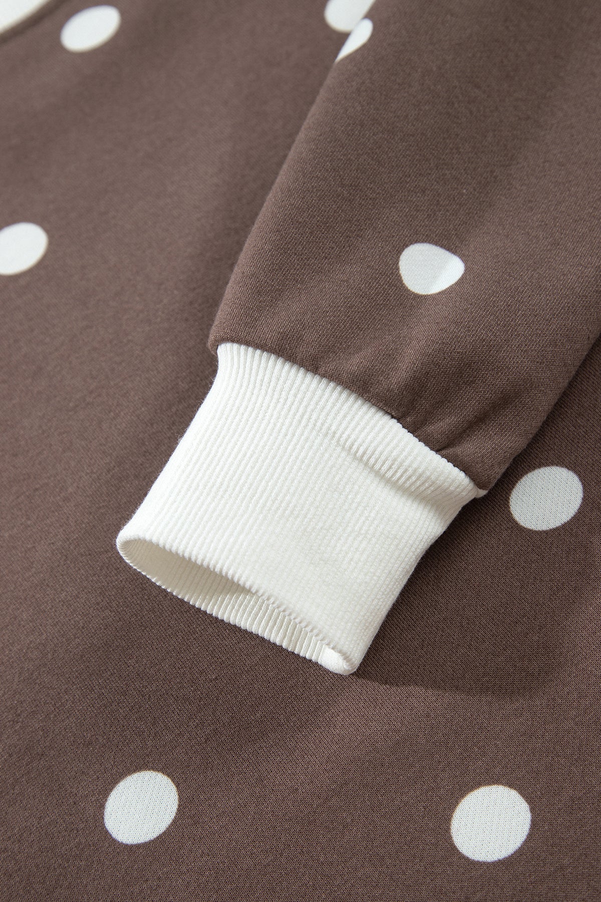 Brown Polka Dot Ribbed Trim Long Sleeve Top Casual Short Set-Two Piece Sets/Short Sets-[Adult]-[Female]-2022 Online Blue Zone Planet