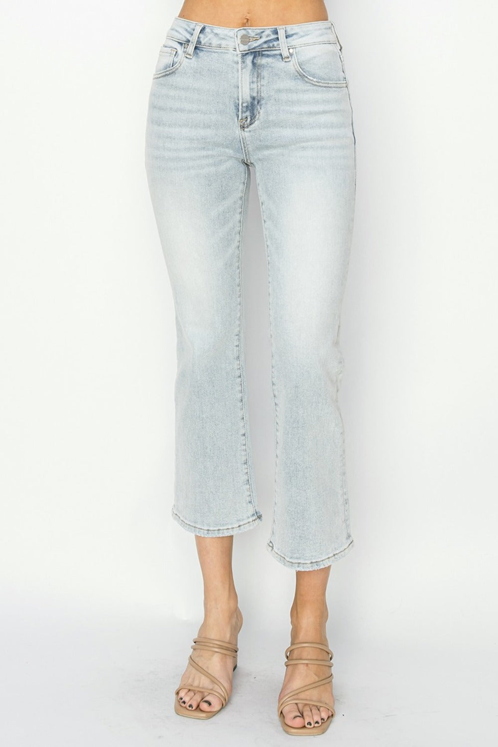 RISEN Full Size Mid Rise Cropped Flare Jeans-[Adult]-[Female]-2022 Online Blue Zone Planet