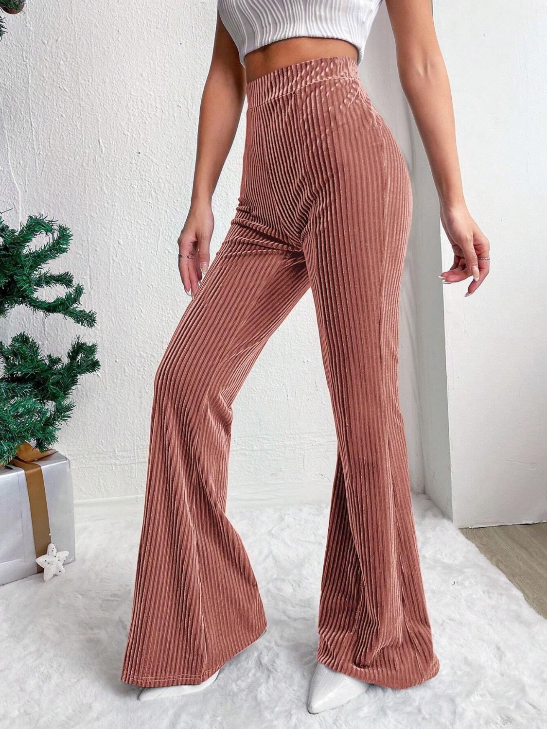 High Waist Flare Pants-BOTTOMS SIZES SMALL MEDIUM LARGE-[Adult]-[Female]-2022 Online Blue Zone Planet