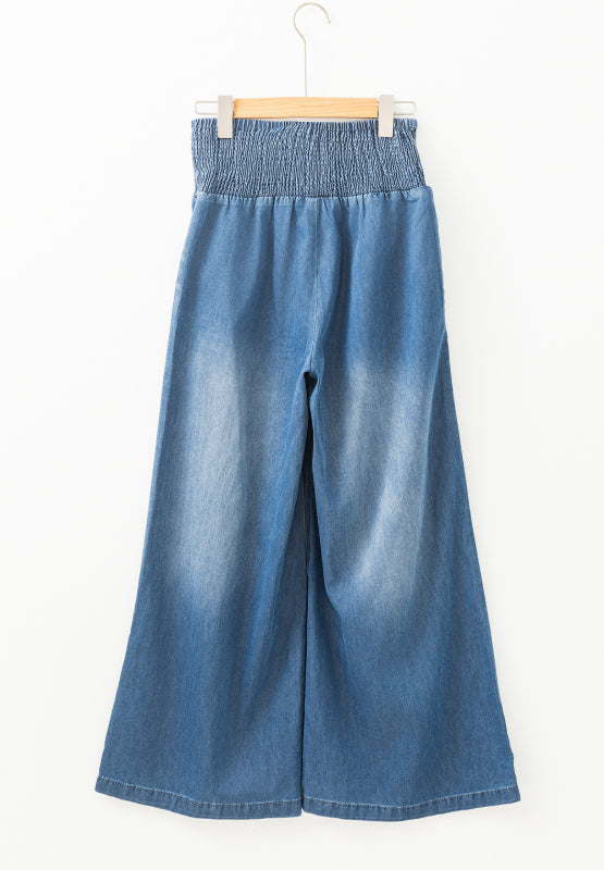 Smocked Wide Leg Jeans-BOTTOMS-[Adult]-[Female]-2022 Online Blue Zone Planet