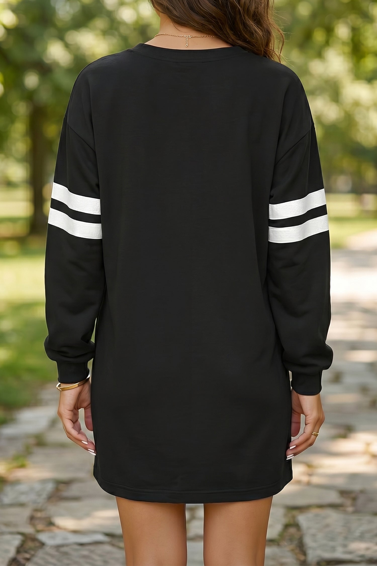 Orange Varsity Contrast Banded Sleeve Shift Sweatshirt Dress-TOPS / DRESSES-[Adult]-[Female]-2022 Online Blue Zone Planet