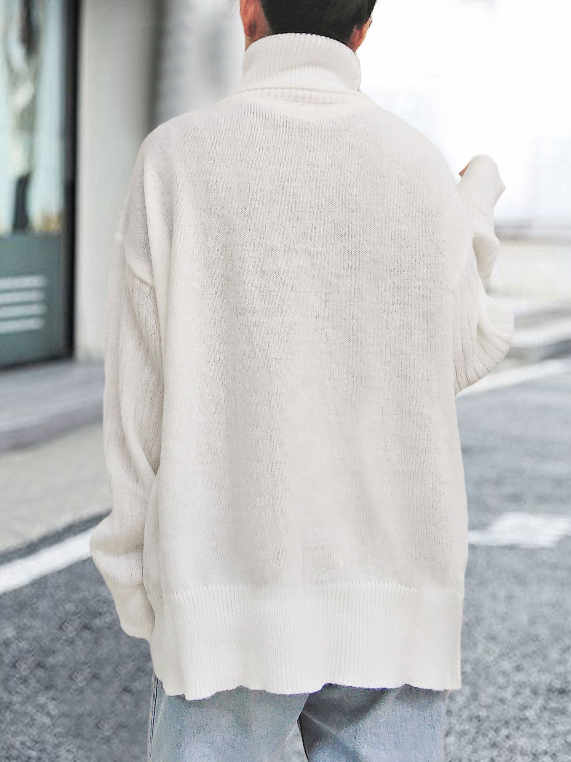 Turtleneck Dropped Shoulder Long Sleeve Sweater-TOPS / DRESSES-[Adult]-[Female]-White-One Size-2022 Online Blue Zone Planet