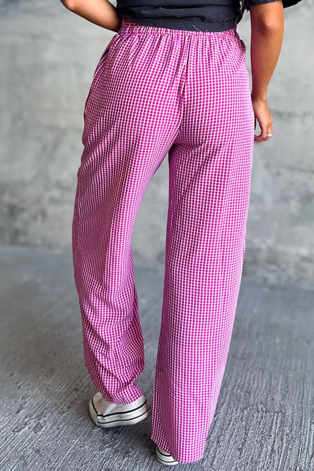 Plaid Wide Leg Pants with Pockets-BOTTOMS SIZES SMALL MEDIUM LARGE-[Adult]-[Female]-2022 Online Blue Zone Planet