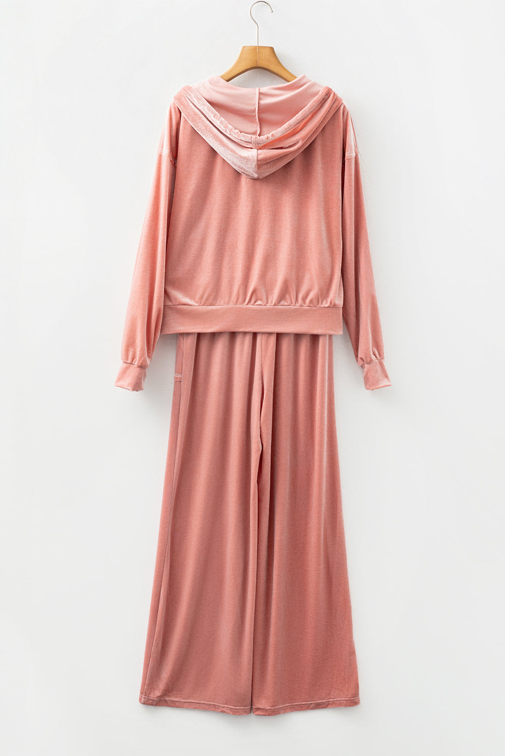 Peach Blossom Velvet Zip-up Hoodie and Wide Leg Pants Set-Tops / Dresses-[Adult]-[Female]-2022 Online Blue Zone Planet