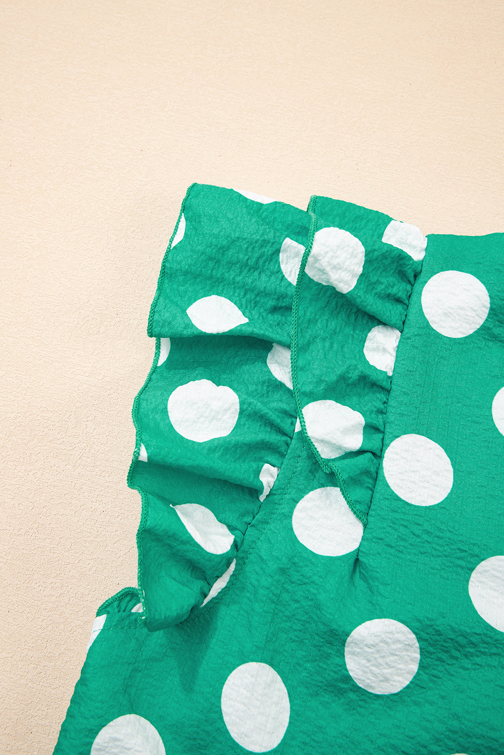 Green Polka Dot Print Ruffled Sleeve V Neck Blouse-Tops/Blouses & Shirts-[Adult]-[Female]-2022 Online Blue Zone Planet