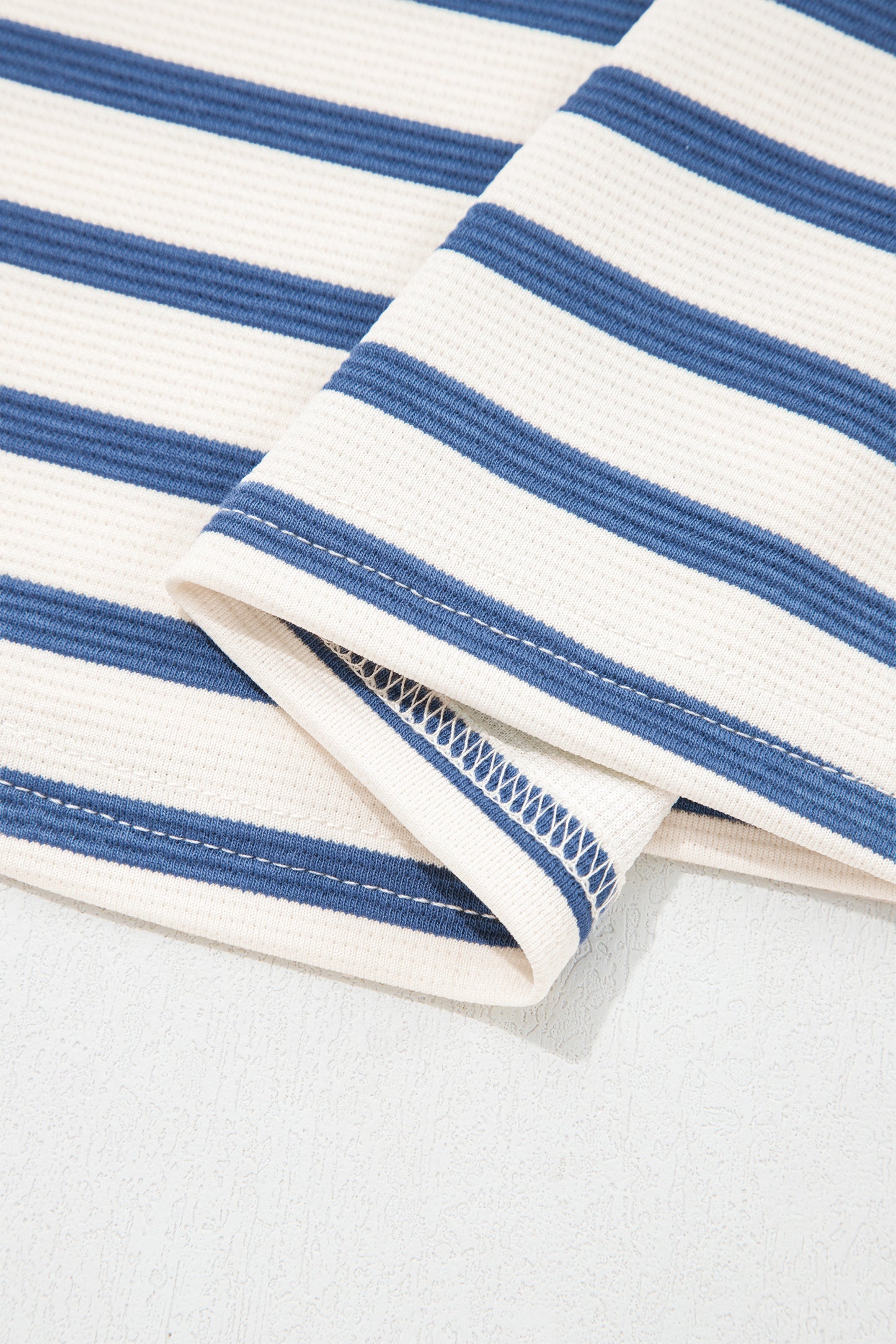Blue Stripe Short Puff Sleeve Color Block Polo Collar Blouse-Tops/Blouses & Shirts-[Adult]-[Female]-2022 Online Blue Zone Planet