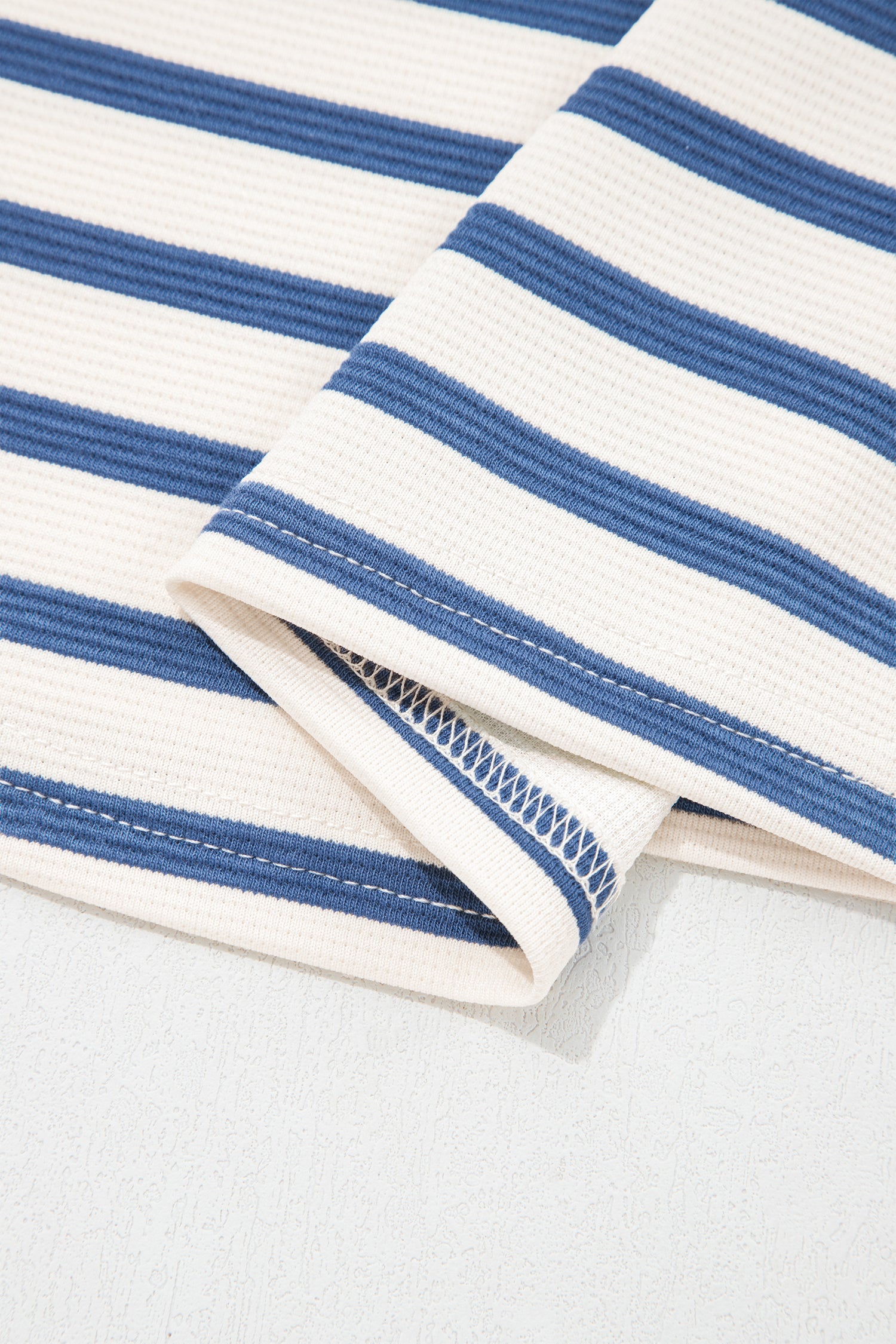 Blue Stripe Short Puff Sleeve Color Block Polo Collar Blouse-Tops/Blouses & Shirts-[Adult]-[Female]-2022 Online Blue Zone Planet