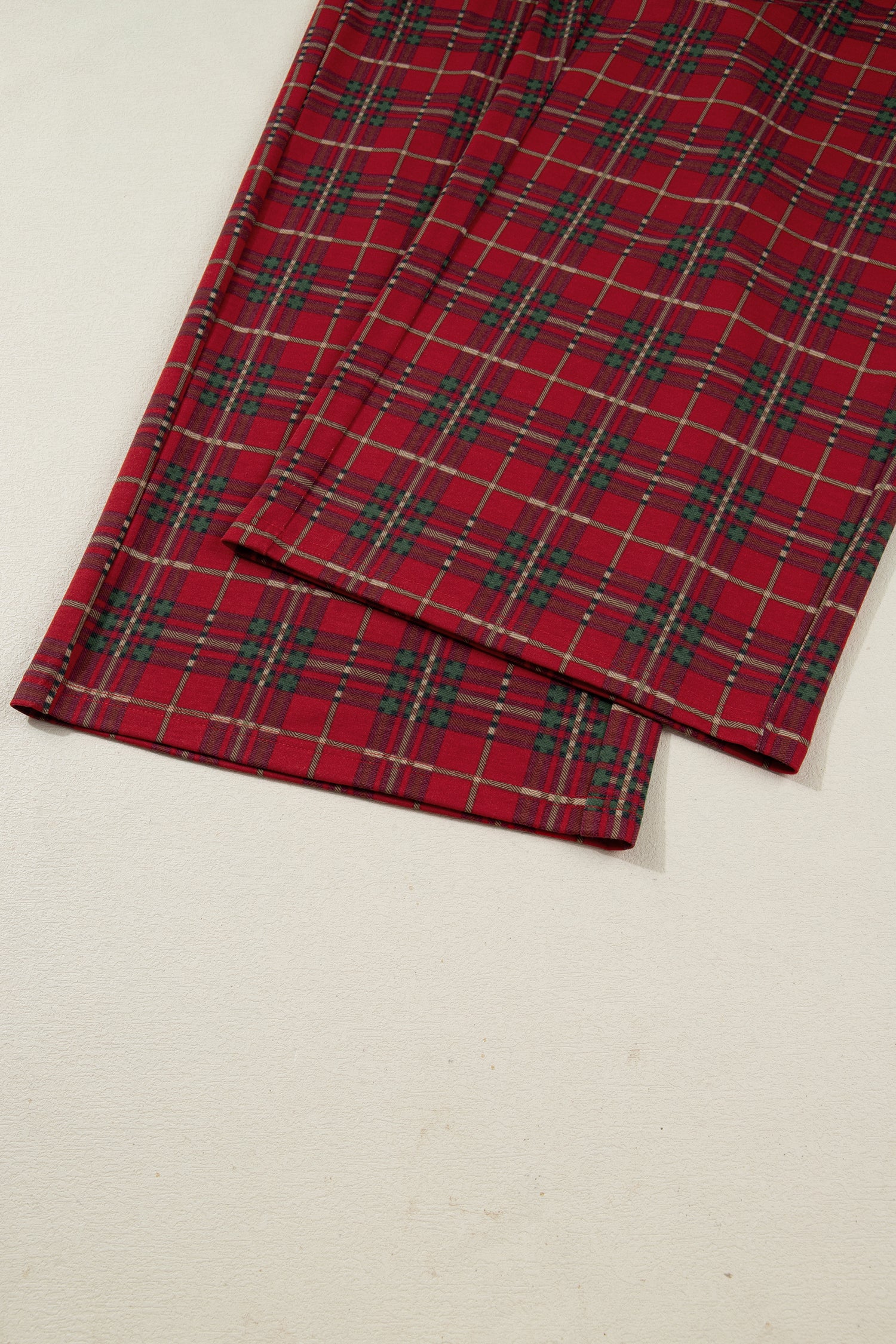 Red Plus Size Plaid Short Sleeve Shirt Loose Pants 2pcs Pajama Set-Plus Size/Plus Size Loungewear-[Adult]-[Female]-2022 Online Blue Zone Planet