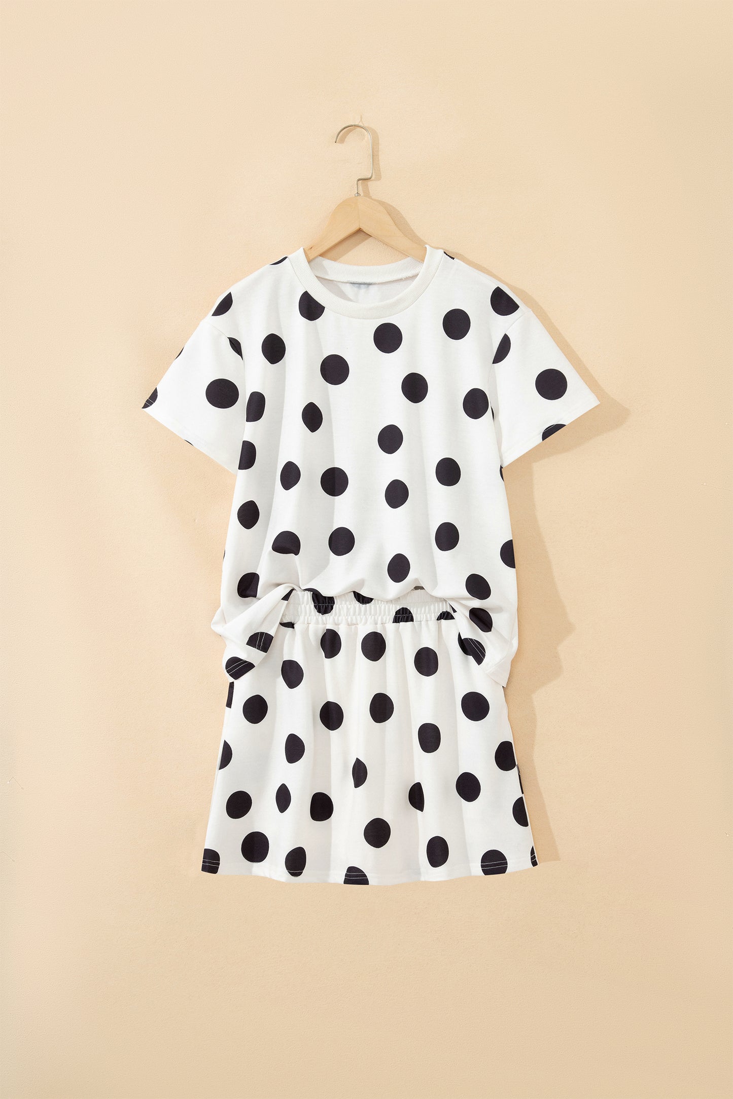 White Polka Dot Short Sleeve Top Casual Skort 2pcs Outfit-Two Piece Sets/Two Piece Dresses-[Adult]-[Female]-2022 Online Blue Zone Planet
