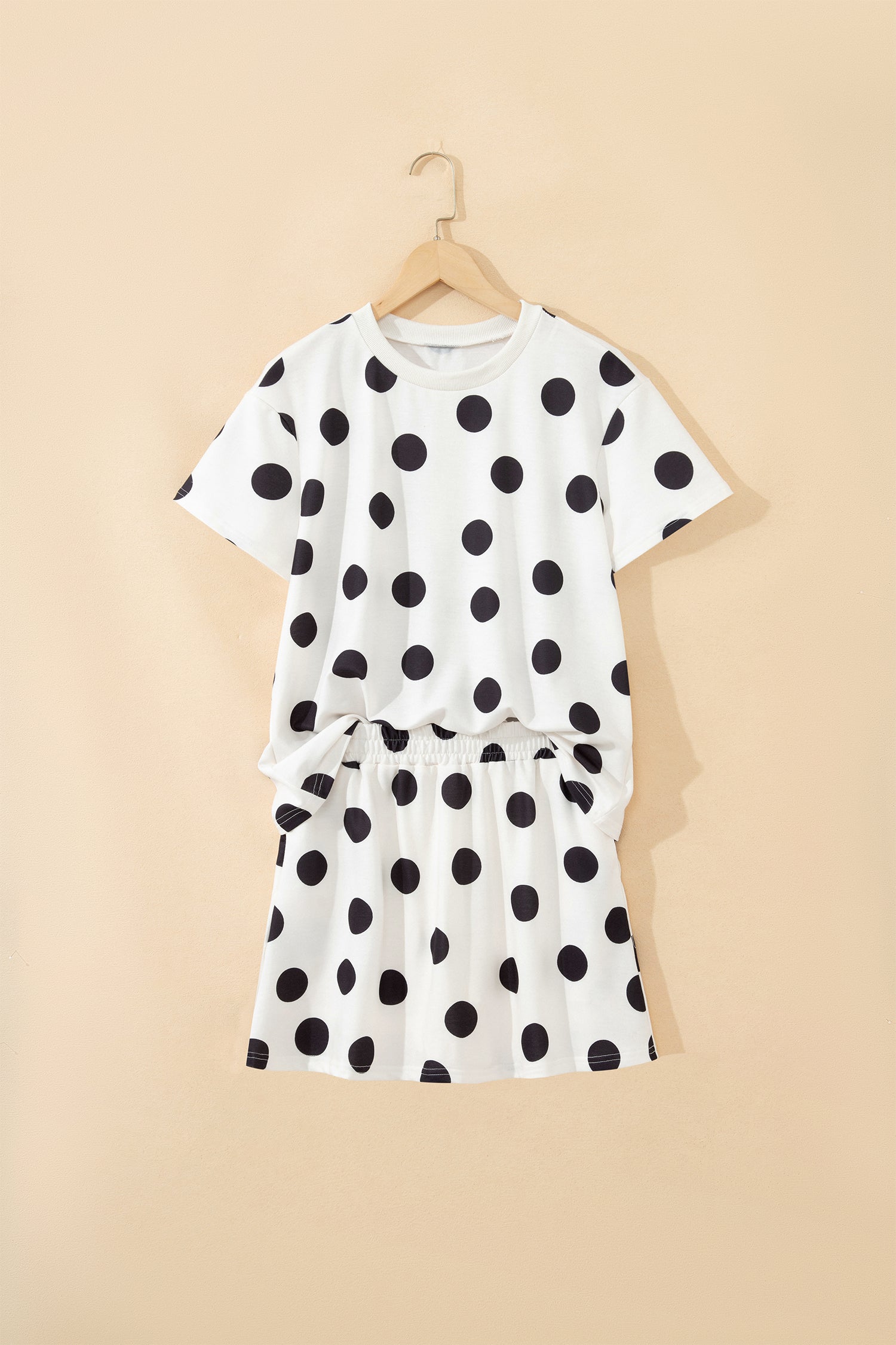 White Polka Dot Short Sleeve Top Casual Skort 2pcs Outfit-Two Piece Sets/Two Piece Dresses-[Adult]-[Female]-2022 Online Blue Zone Planet