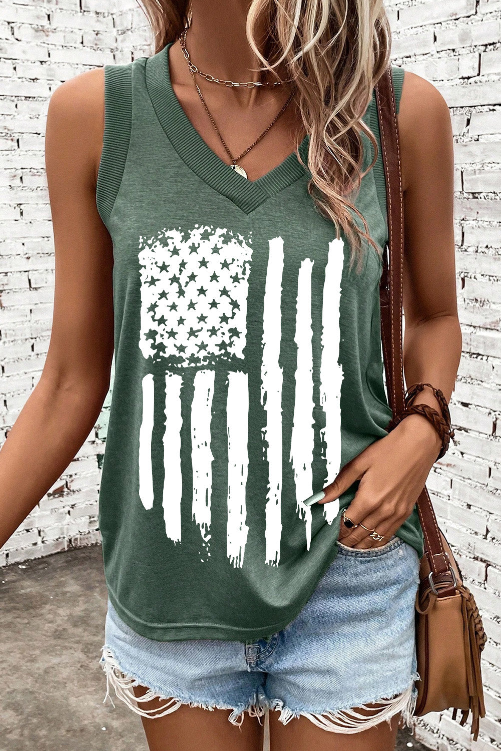 Blue Zone Planet | US Flag V-Neck Tank-TOPS / DRESSES-[Adult]-[Female]-Black Forest-S-2022 Online Blue Zone Planet