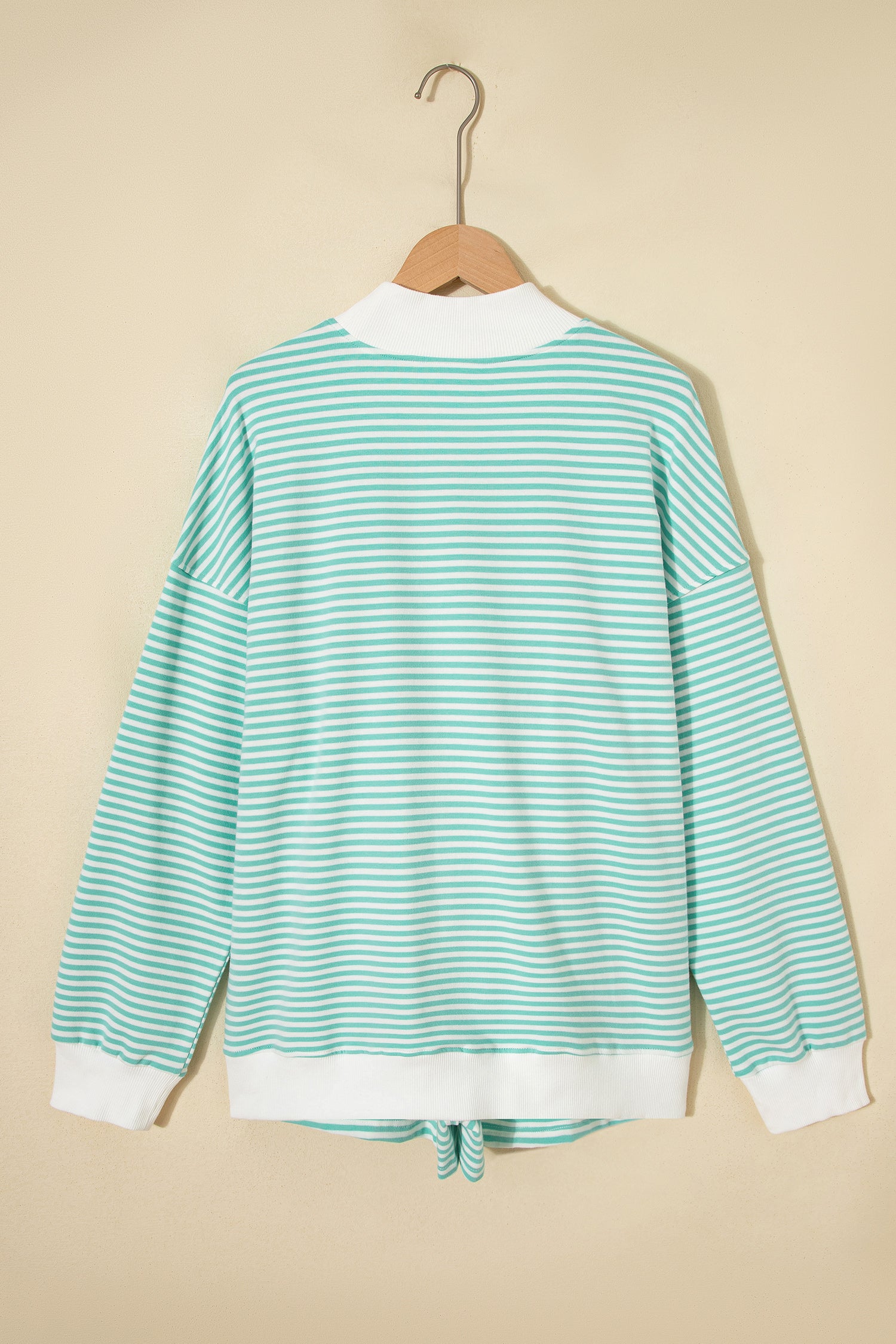 Sky Blue Stripe Oversize Mock Neck Sweatshirt and Shorts Set-Two Piece Sets/Short Sets-[Adult]-[Female]-2022 Online Blue Zone Planet
