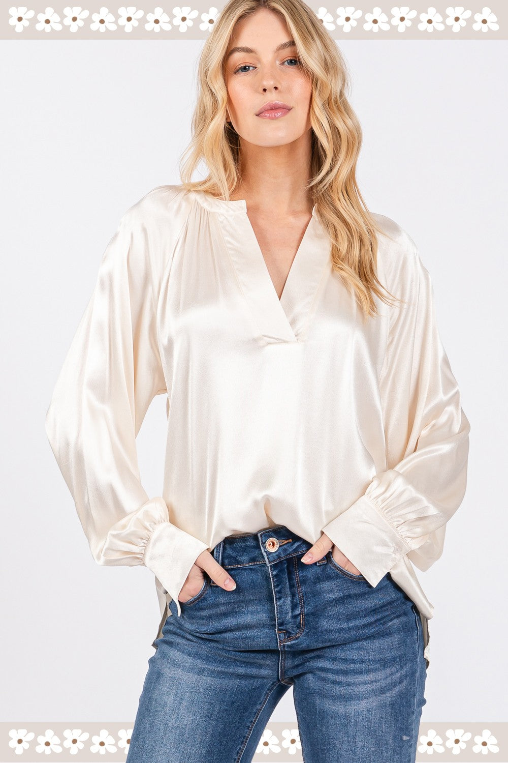 SAGE + FIG Notched Long Sleeve Blouse-TOPS / DRESSES-[Adult]-[Female]-2022 Online Blue Zone Planet