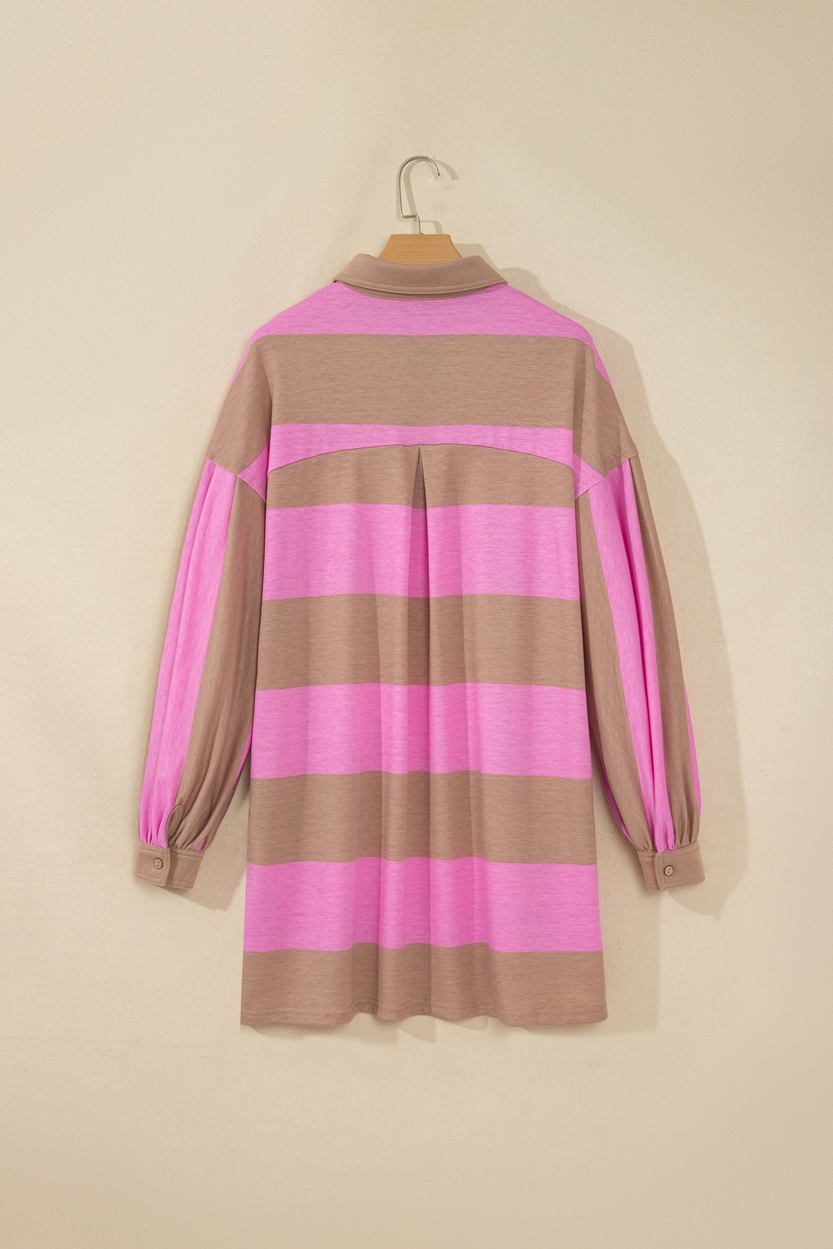 Rose Stripe Striped Button Long Sleeve Short Shift Dress-TOPS / DRESSES-[Adult]-[Female]-2022 Online Blue Zone Planet