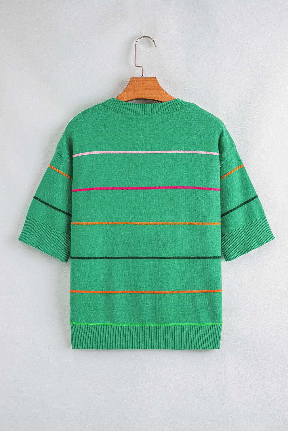 Green Colorblock Striped Half Sleeve Drop Shoulder Sweater-TOPS / DRESSES-[Adult]-[Female]-2022 Online Blue Zone Planet