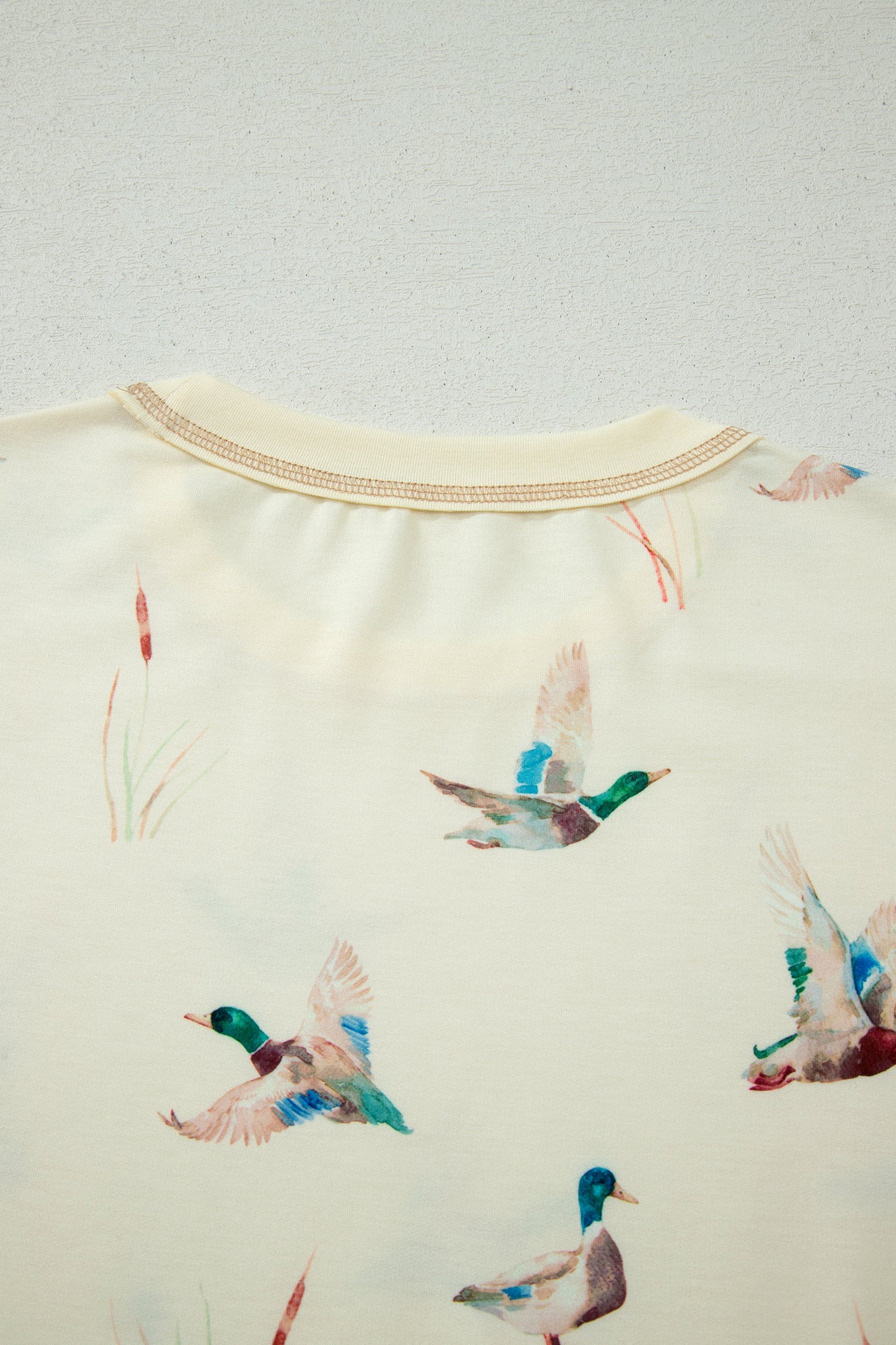 Beige Mallard Duck Print Oversized Tee Drawstring Short Set-Two Piece Sets/Short Sets-[Adult]-[Female]-2022 Online Blue Zone Planet