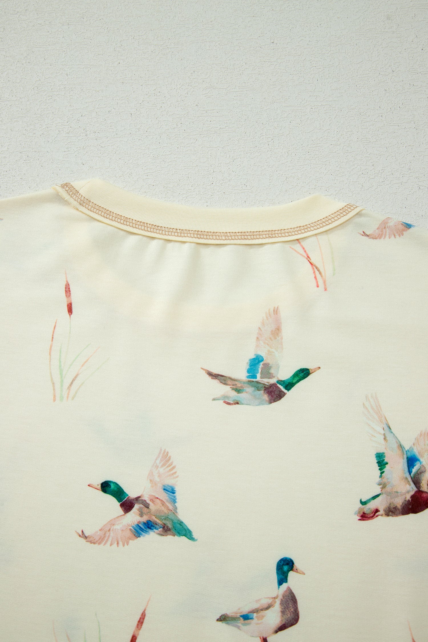 Beige Mallard Duck Print Oversized Tee Drawstring Short Set-Two Piece Sets/Short Sets-[Adult]-[Female]-2022 Online Blue Zone Planet