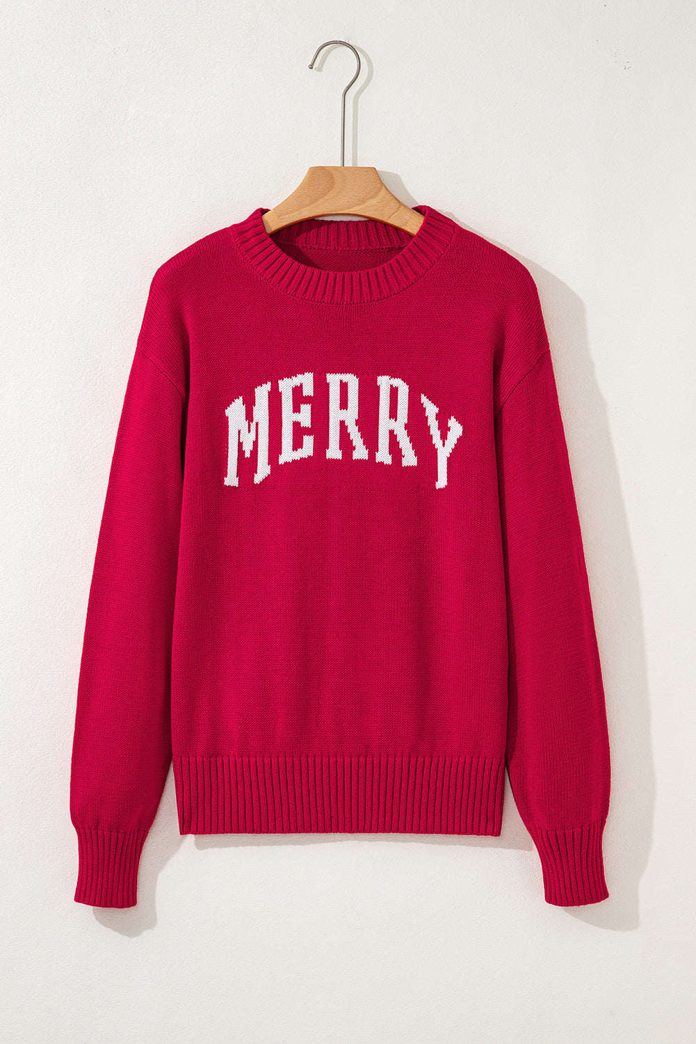 Fiery Red Merry Letter Pattern Christmas Holiday Baggy Sweater-TOPS / DRESSES-[Adult]-[Female]-2022 Online Blue Zone Planet