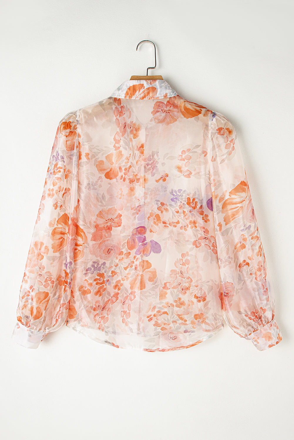 White Floral Print Collared Balloon Sleeve Loose Shirt-Tops/Blouses & Shirts-[Adult]-[Female]-2022 Online Blue Zone Planet