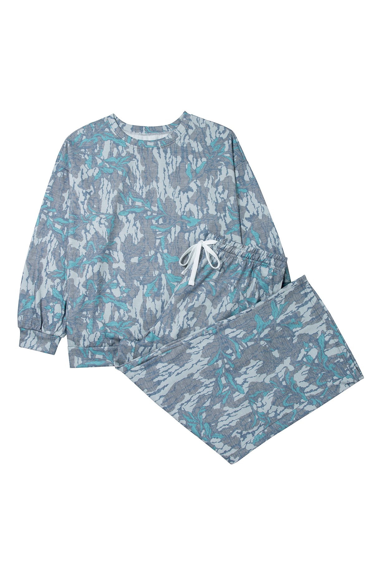Multicolour Abstract Botanical Print Plus Size Pullover Drawstring Pants Set-Plus Size/Plus Size Loungewear-[Adult]-[Female]-2022 Online Blue Zone Planet