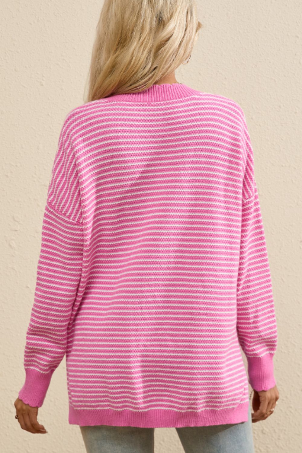 Striped V-Neck Dropped Shoulder Sweater-TOPS / DRESSES-[Adult]-[Female]-2022 Online Blue Zone Planet