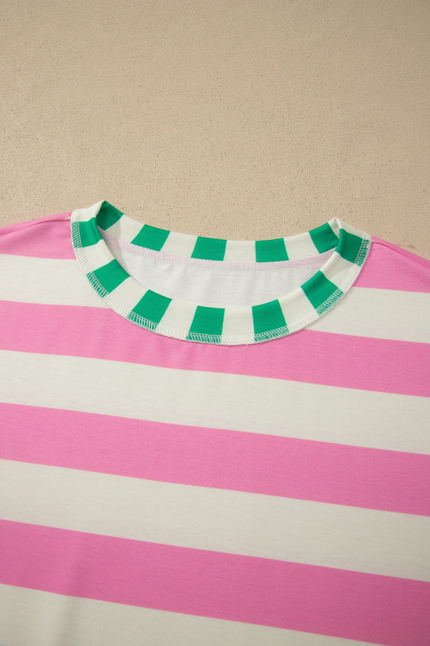 Pink Stripe Exposed Seam Contrast Patchwork Oversized Top-Tops/Tops & Tees-[Adult]-[Female]-2022 Online Blue Zone Planet
