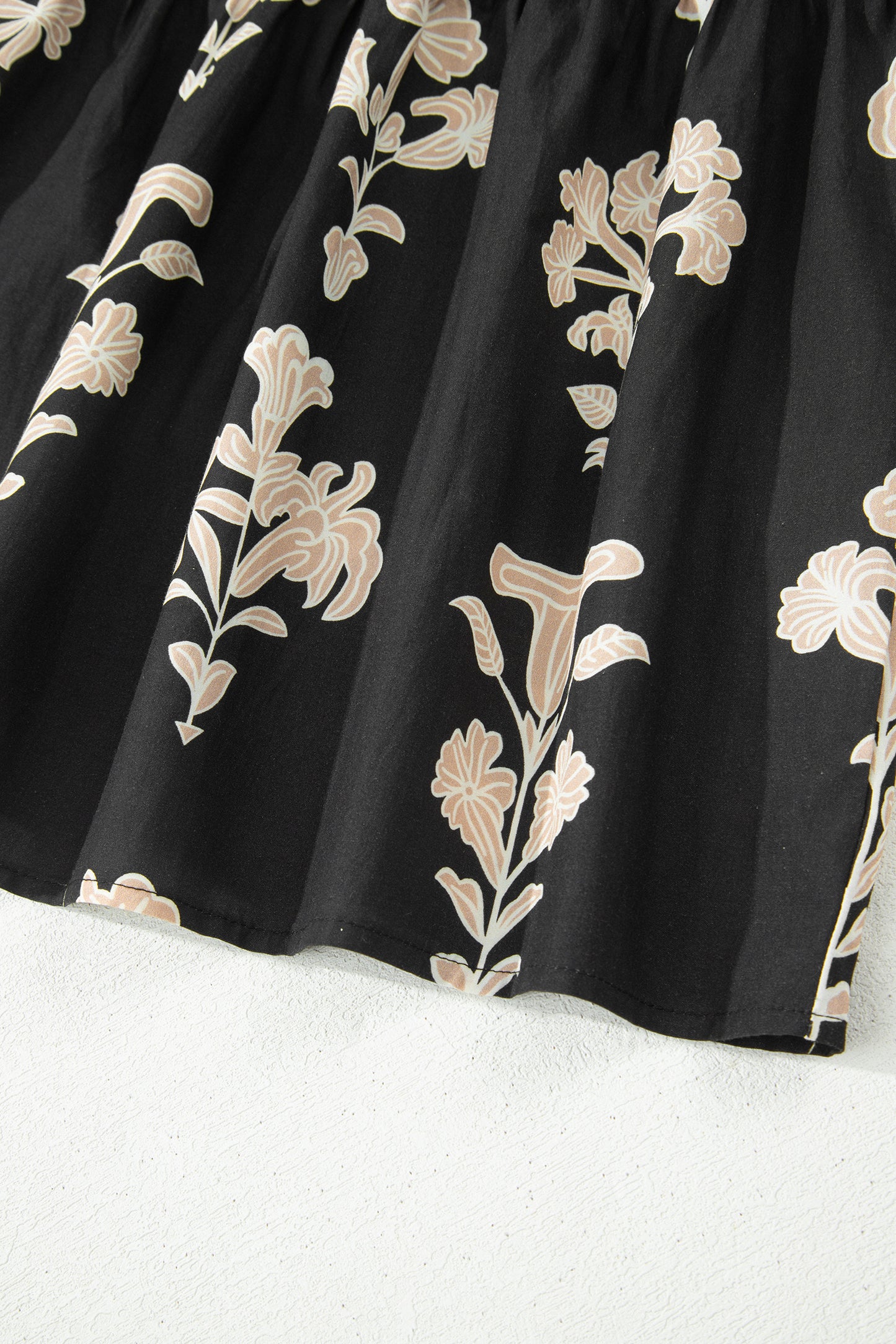 Black Frilled V Neck Puff Short Sleeve Floral Mini Dress-TOPS / DRESSES-[Adult]-[Female]-2022 Online Blue Zone Planet