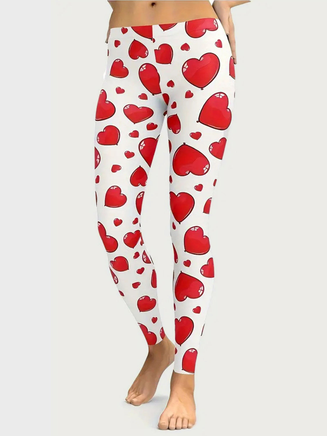 Blue Zone Planet | Heart Print Skinny Pants-BOTTOMS SIZES SMALL MEDIUM LARGE-[Adult]-[Female]-Scarlet-S-2022 Online Blue Zone Planet