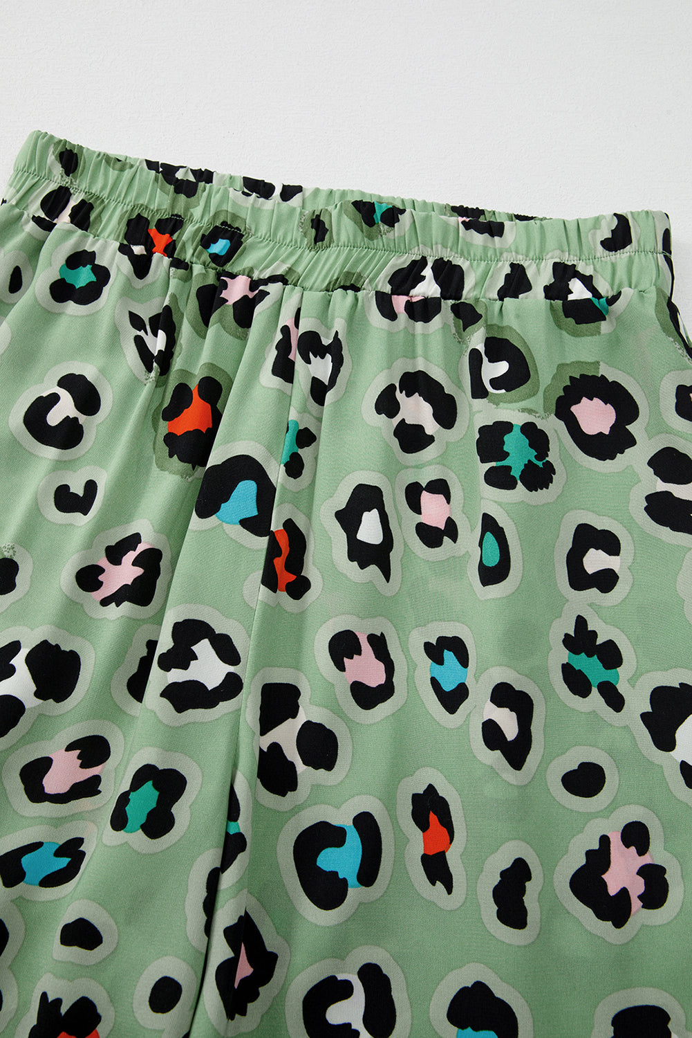 Green Leopard Print Short Sleeve Shirt and Wide Leg Pants Set-Two Piece Sets/Pant Sets-[Adult]-[Female]-2022 Online Blue Zone Planet