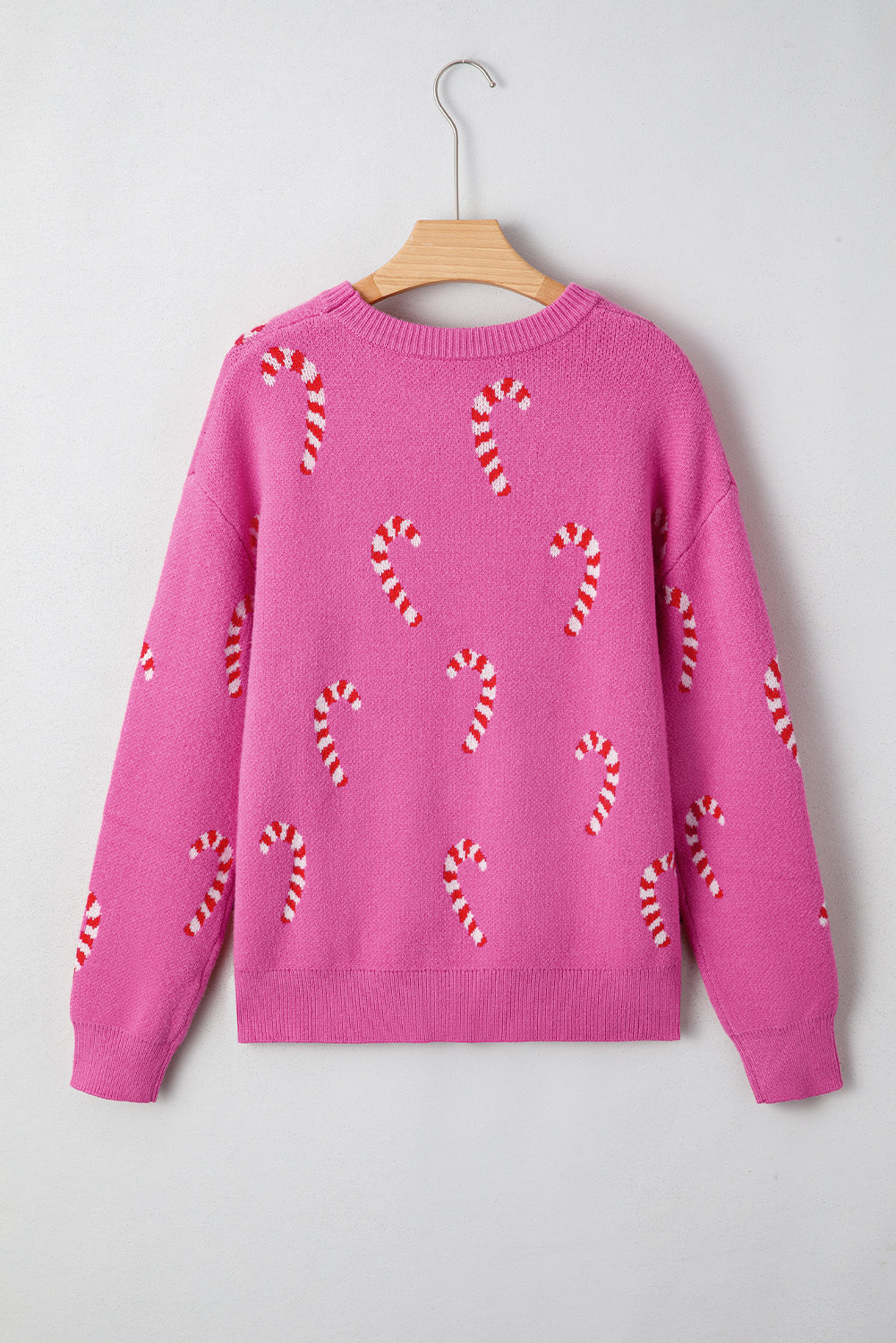Sachet Pink Christmas Candy Cane Holiday Drop Shoulder Sweater-Sweaters & Cardigans/Sweaters-[Adult]-[Female]-2022 Online Blue Zone Planet
