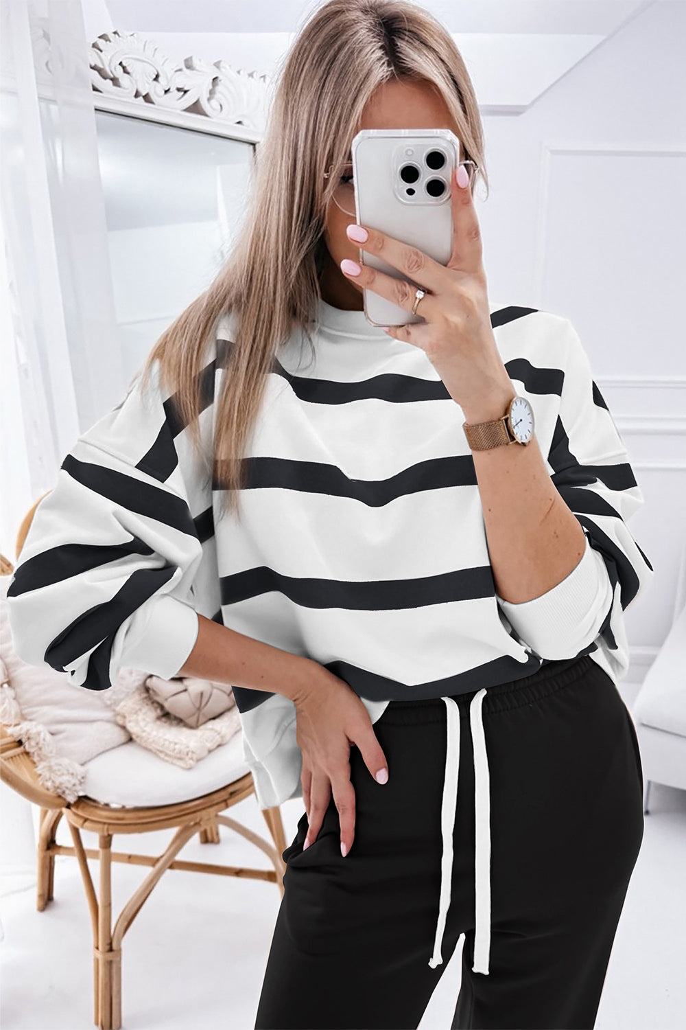 Blue Zone Planet | Striped Round Neck Long Sleeve Top and Pants Set-TOPS / DRESSES-[Adult]-[Female]-2022 Online Blue Zone Planet