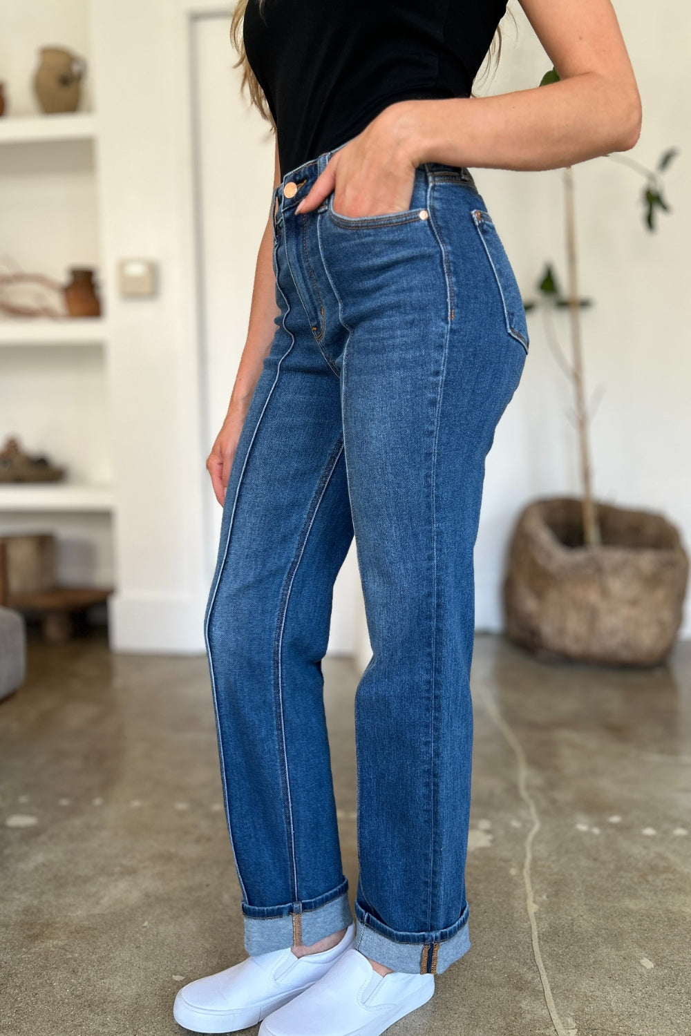 Blue Zone Planet | Judy Blue Full Size High Waist Front Seam Detail Straight Jeans-TOPS / DRESSES-[Adult]-[Female]-2022 Online Blue Zone Planet