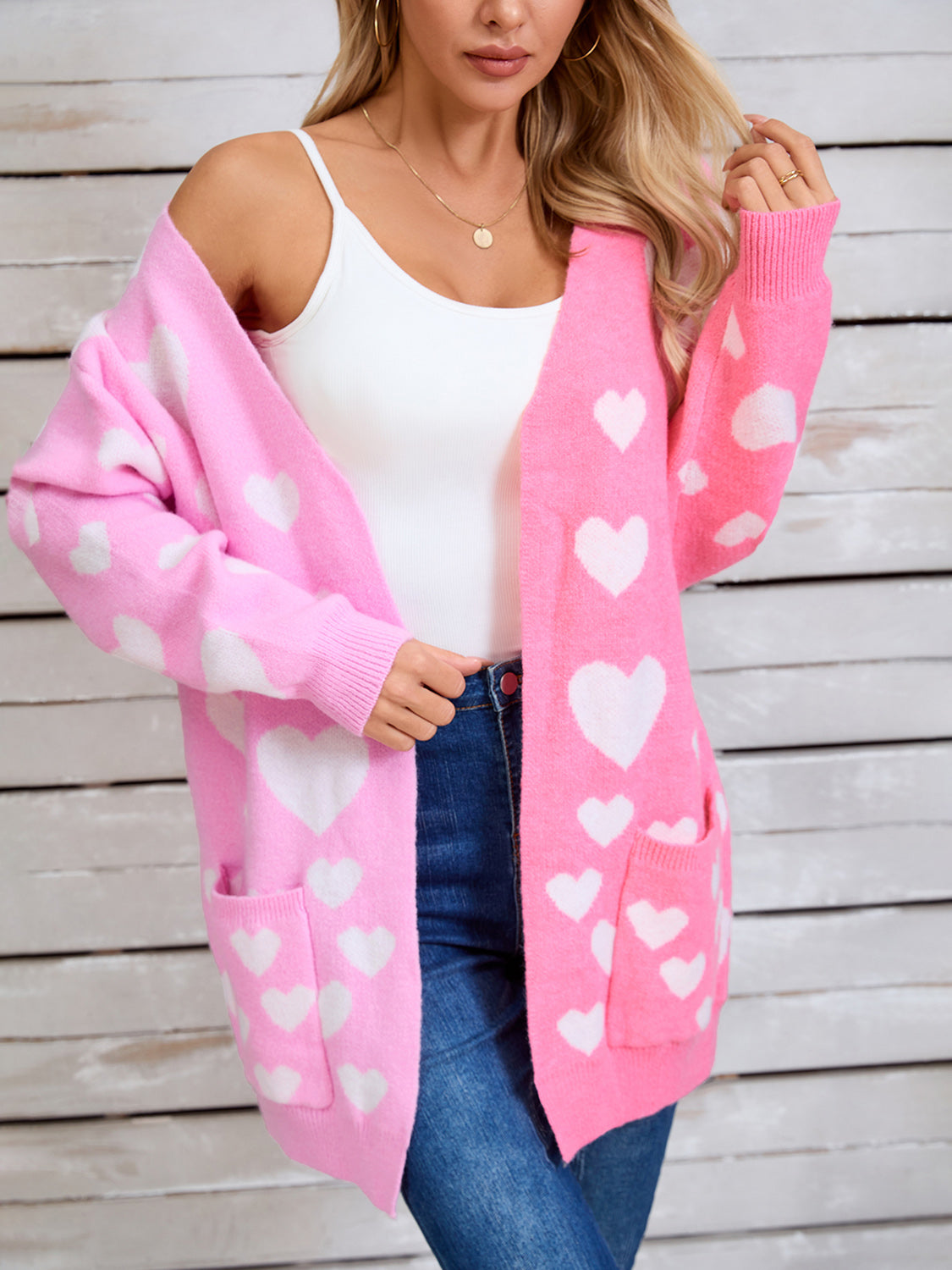 Angel Wings Heart Open Front Long Sleeve Cardigan-TOPS / DRESSES-[Adult]-[Female]-Pink-S-2022 Online Blue Zone Planet