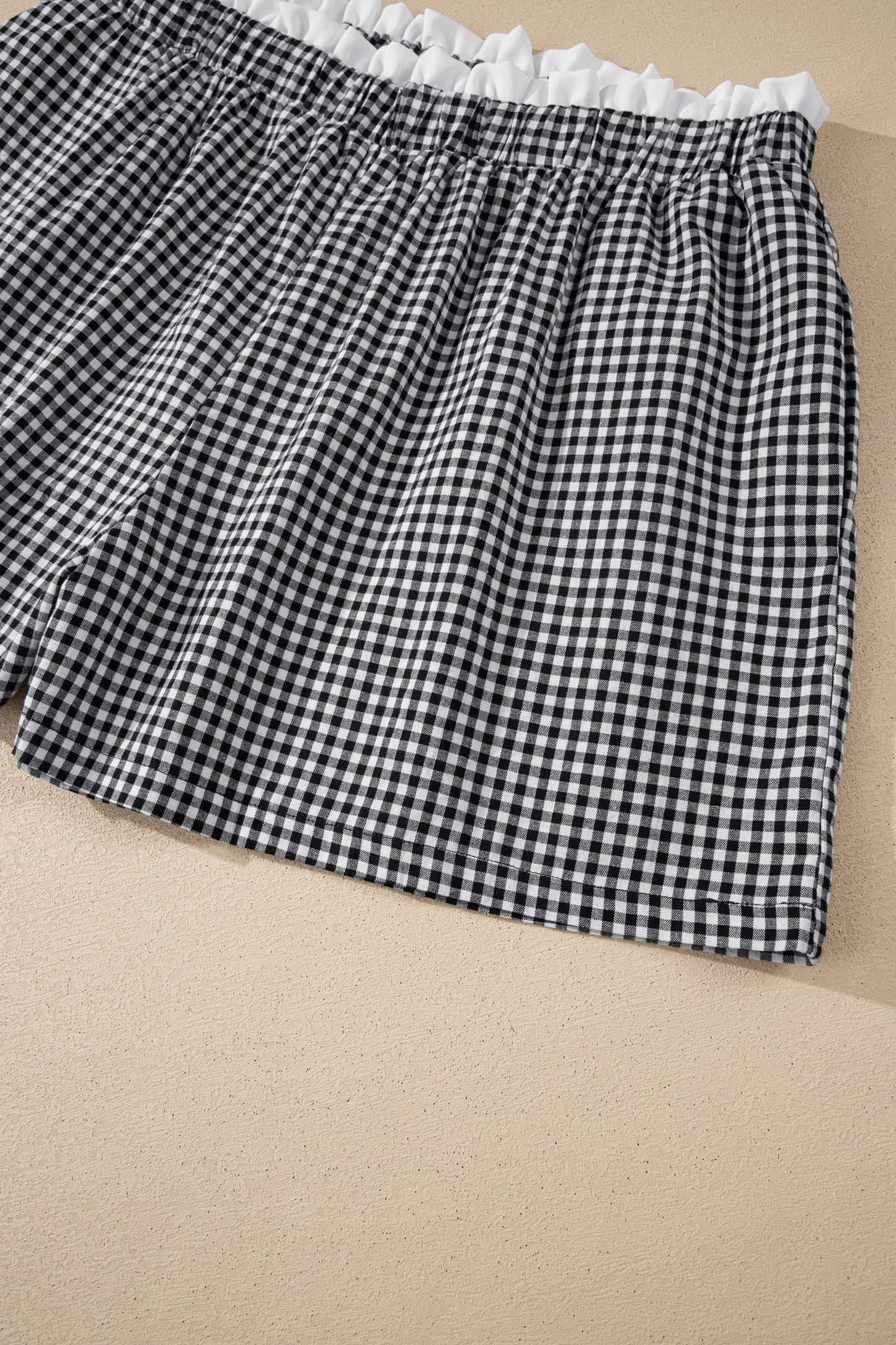 Sky Blue Contrast Trim Plaid Print Plus Size Shorts-Plus Size/Plus Size Bottoms-[Adult]-[Female]-2022 Online Blue Zone Planet