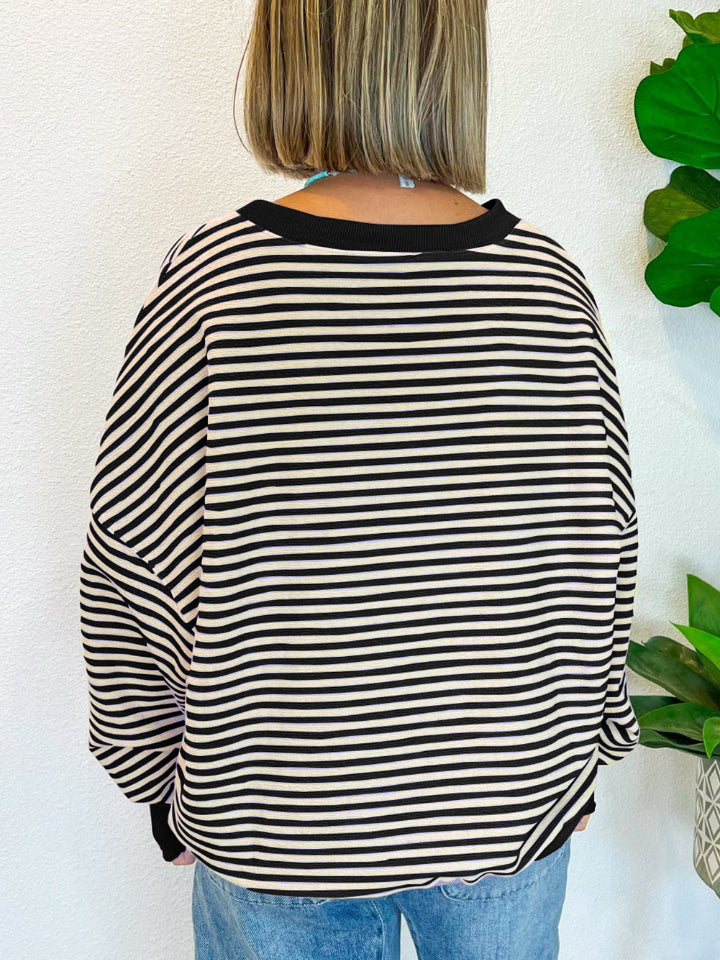 Blue Zone Planet | Striped Round Neck Long Sleeve Sweatshirt-TOPS / DRESSES-[Adult]-[Female]-2022 Online Blue Zone Planet