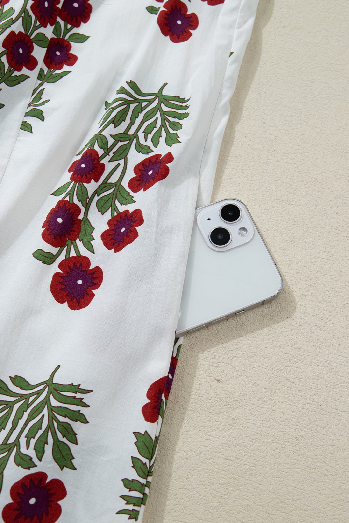 White Frilled V Neck 3/4 Sleeve Loose Floral Dress-TOPS / DRESSES-[Adult]-[Female]-2022 Online Blue Zone Planet