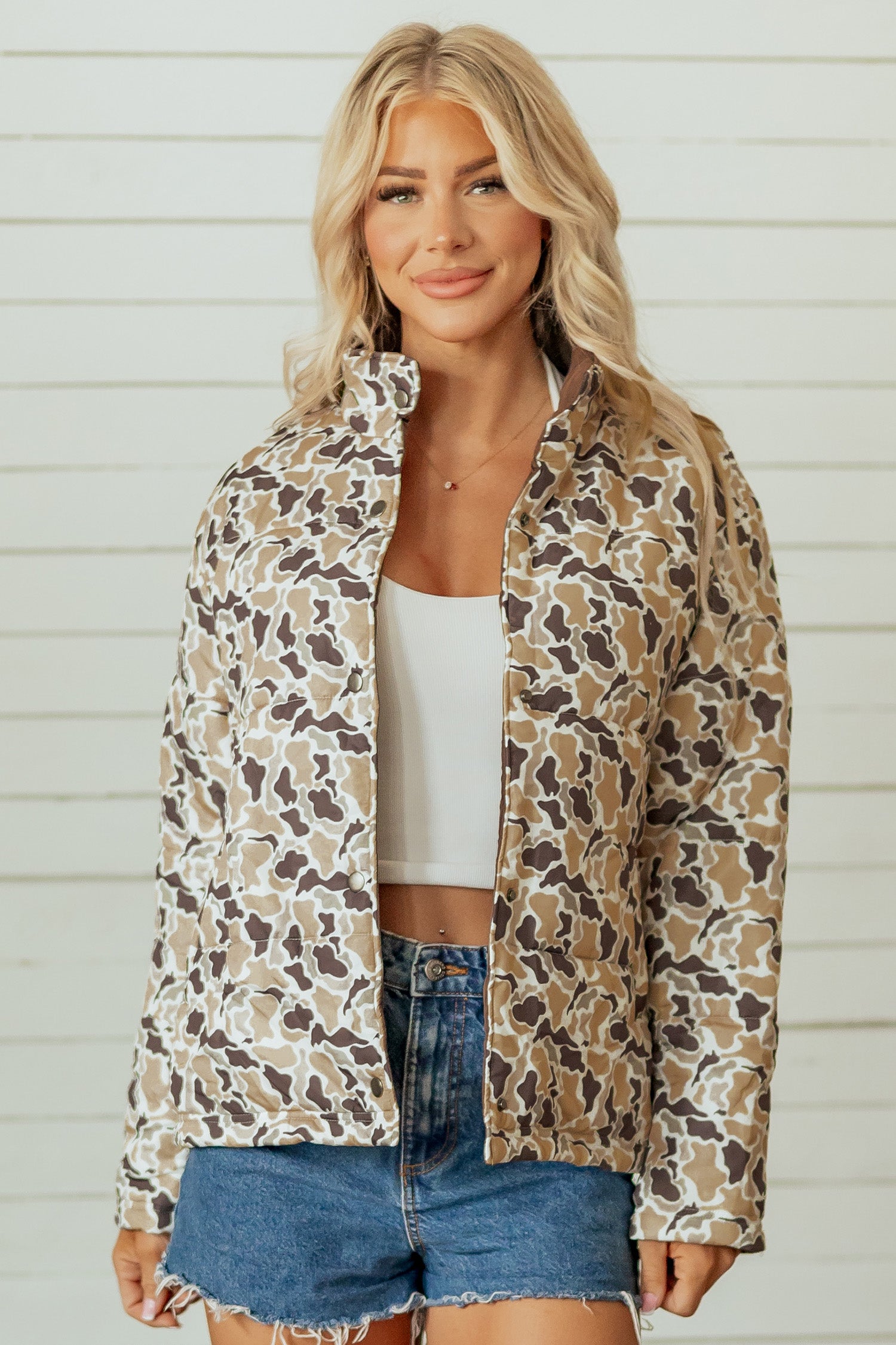 Multicolour Camouflage Quilted Metal Button Collar Long Sleeve Puffer Coat-Outerwear/Coats-[Adult]-[Female]-2022 Online Blue Zone Planet