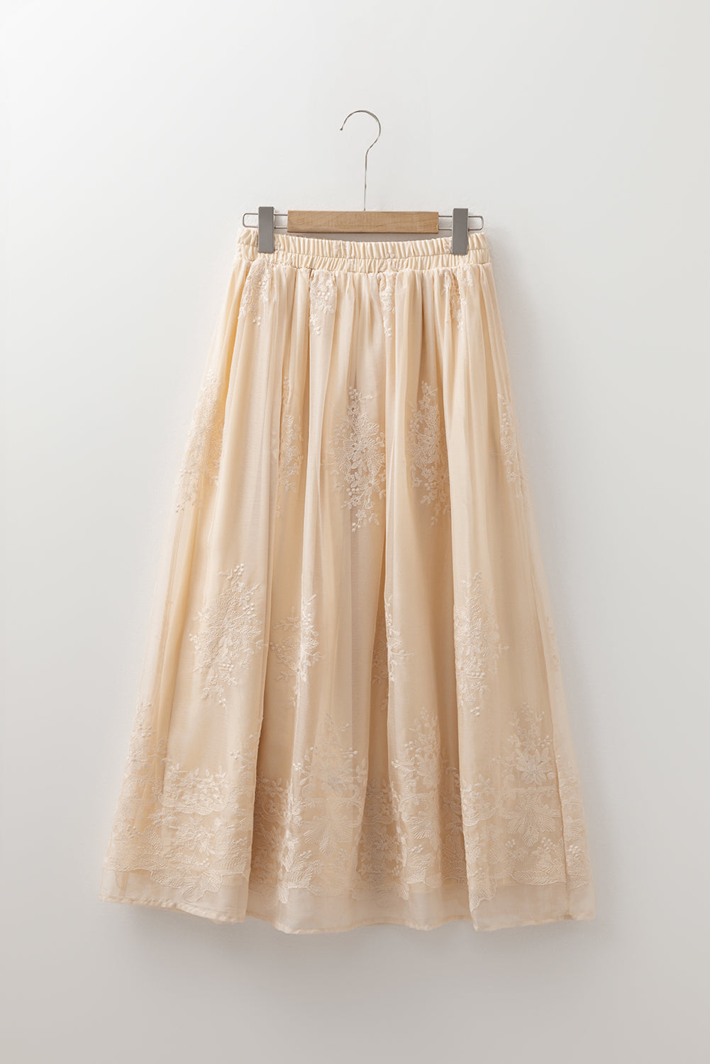 Oatmeal Embroidered Mesh Overlay Flowy Long Skirt-Bottoms/Skirts & Petticoat-[Adult]-[Female]-2022 Online Blue Zone Planet