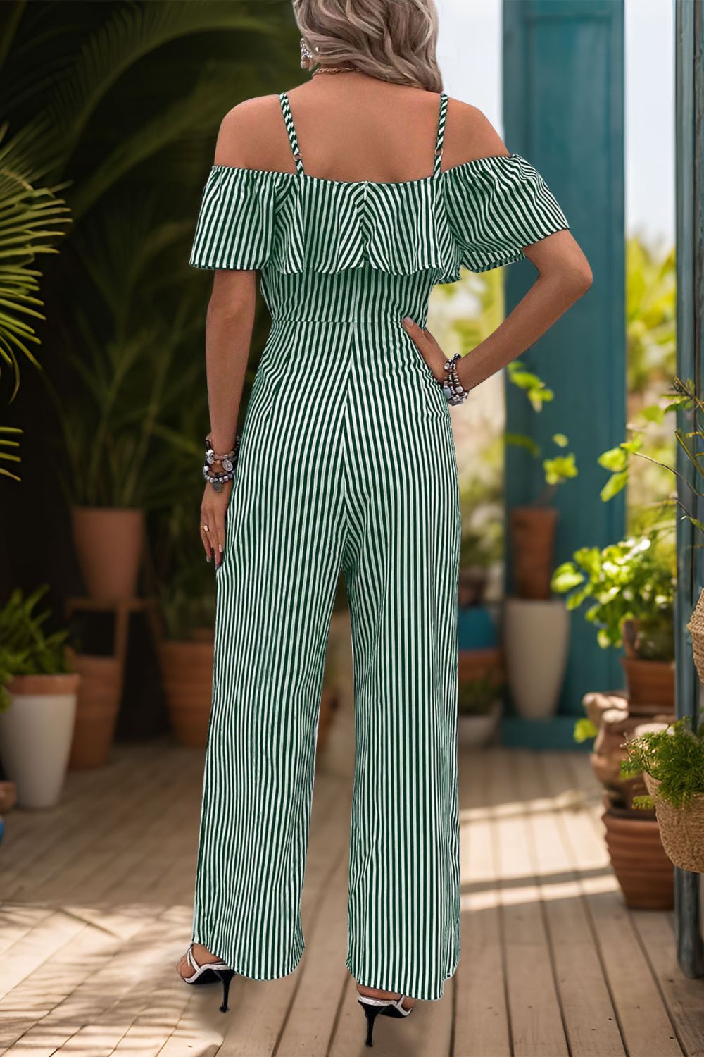 Ruffled Striped Short Sleeve Jumpsuit-TOPS / DRESSES-[Adult]-[Female]-2022 Online Blue Zone Planet