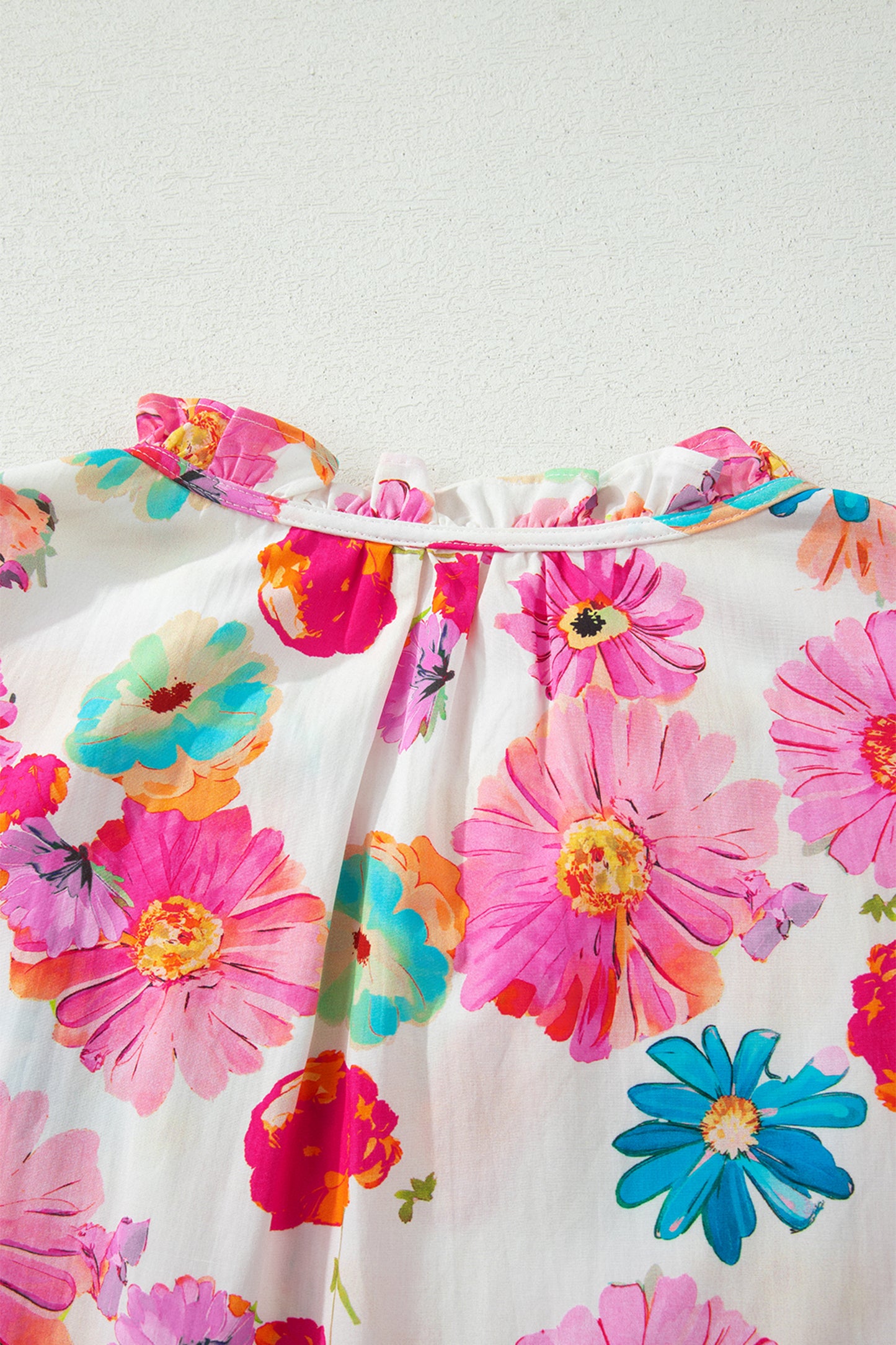 Pink Plus Size Floral Print Ruched Short Sleeve Blouse-Plus Size/Plus Size Tops/Plus Size Blouses & Shirts-[Adult]-[Female]-2022 Online Blue Zone Planet