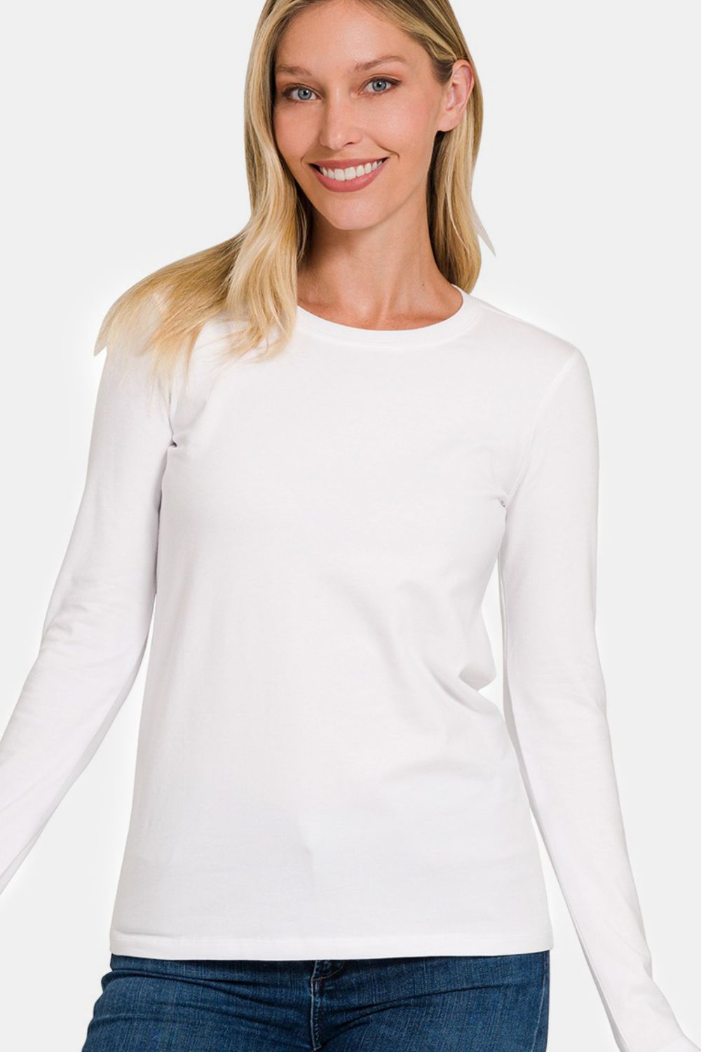 Blue Zone Planet | Zenana Full Size Solid Color Round Neck Long Sleeve T-Shirt-TOPS / DRESSES-[Adult]-[Female]-2022 Online Blue Zone Planet