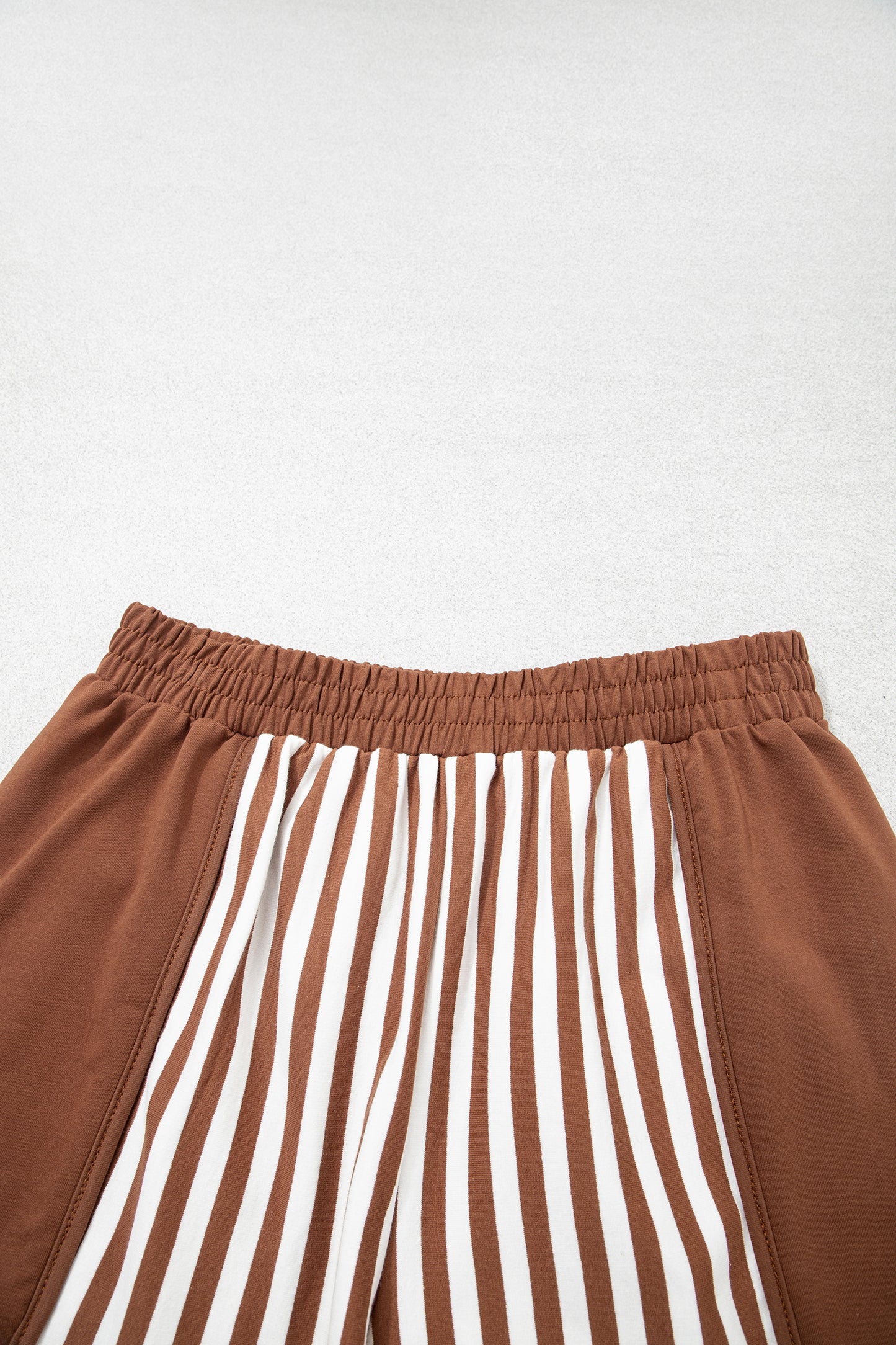 Brown Stripe Color Block Patchwork Quarter Zip Pullover Sporty Shorts Set-Two Piece Sets/Short Sets-[Adult]-[Female]-2022 Online Blue Zone Planet