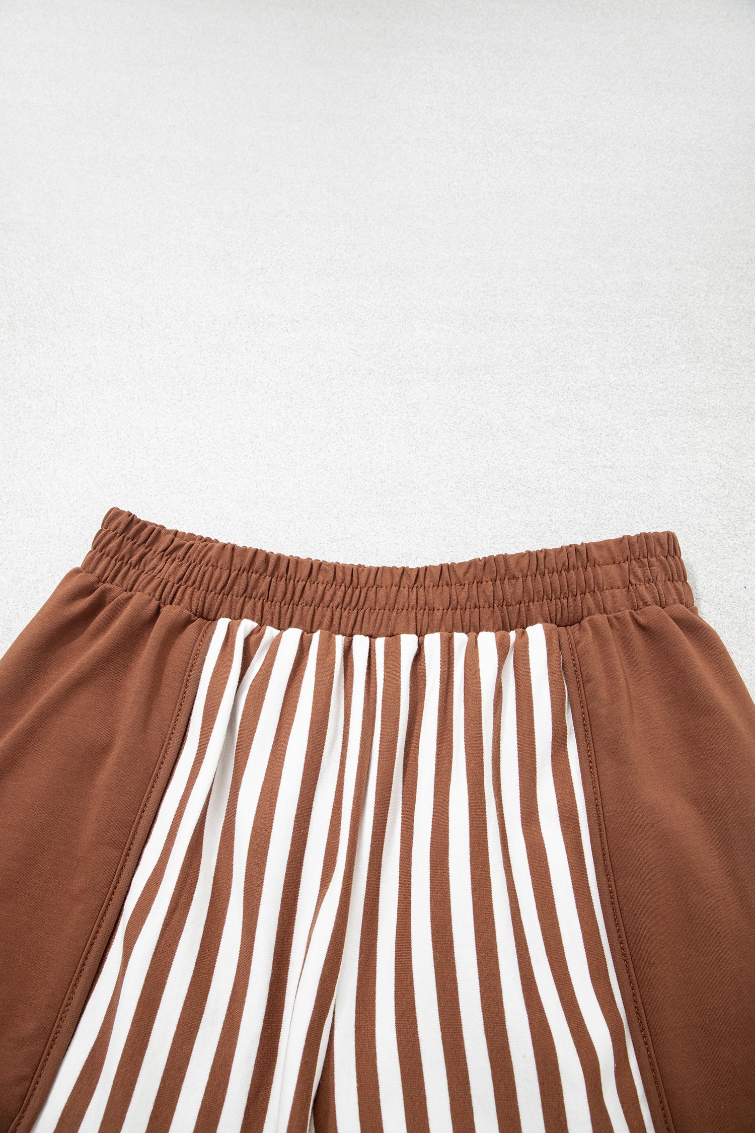 Brown Stripe Color Block Patchwork Quarter Zip Pullover Sporty Shorts Set-Two Piece Sets/Short Sets-[Adult]-[Female]-2022 Online Blue Zone Planet