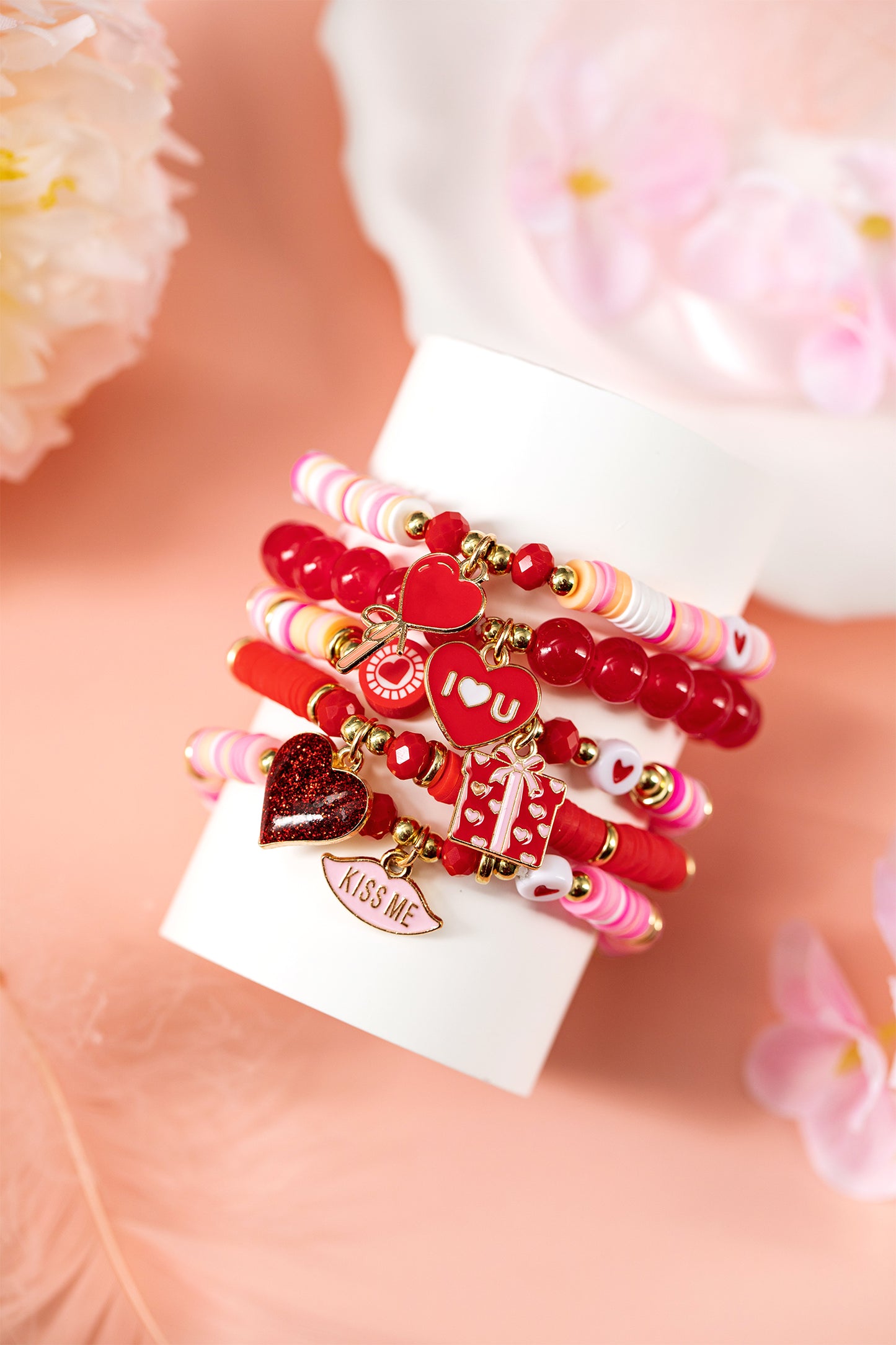 Fiery Red 5pcs I Love U Valentines Day Sweet Bracelet Set-Bracelet-[Adult]-[Female]-2022 Online Blue Zone Planet