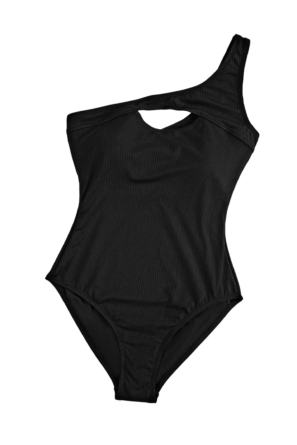 Blue Zone Planet |  Black Ribbed One Shoulder Hollowed One Piece Swimsuit Blue Zone Planet