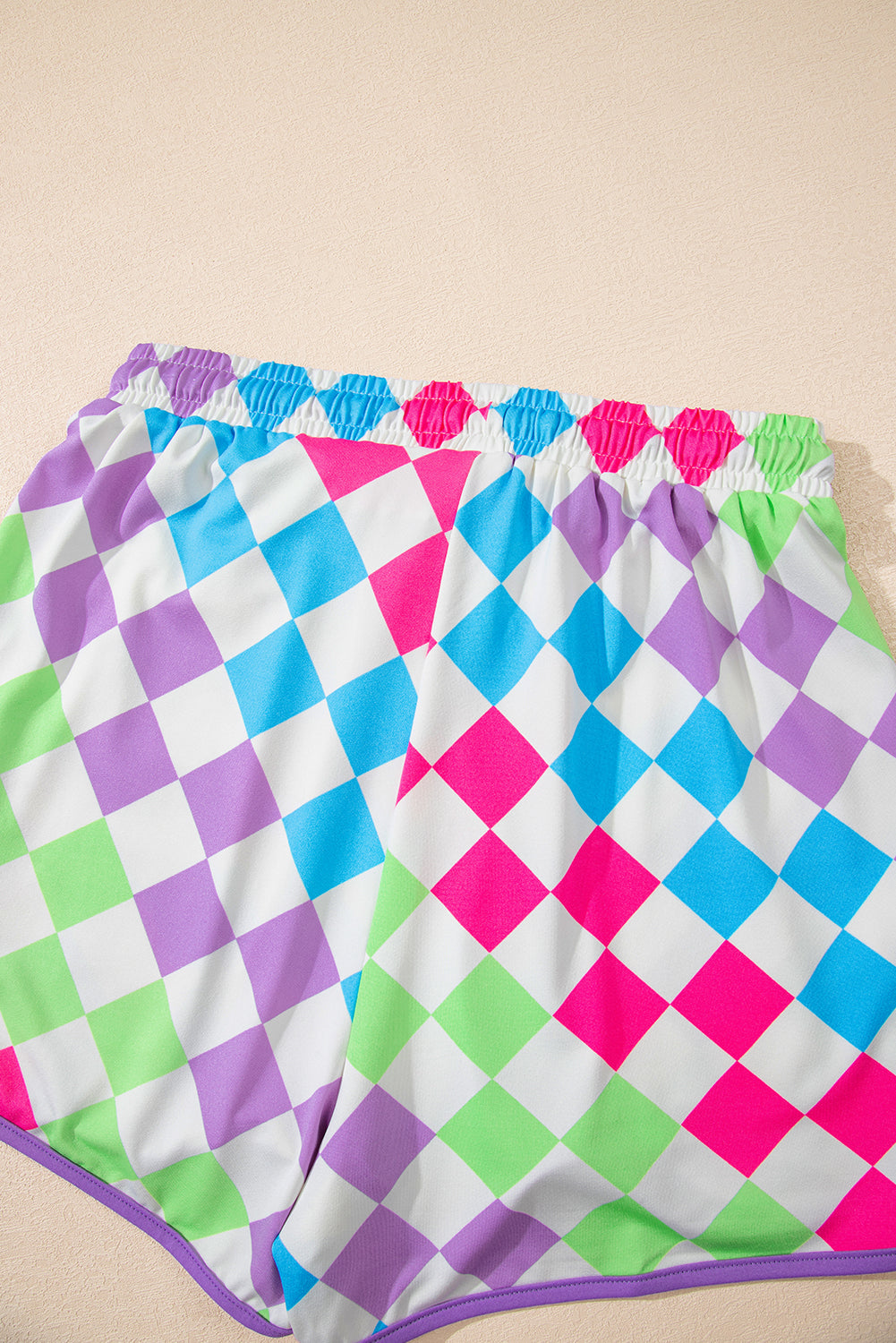 Multicolour Checkered Drawstring Elastic Waist Casual Shorts-Bottoms/Casual Shorts-[Adult]-[Female]-2022 Online Blue Zone Planet