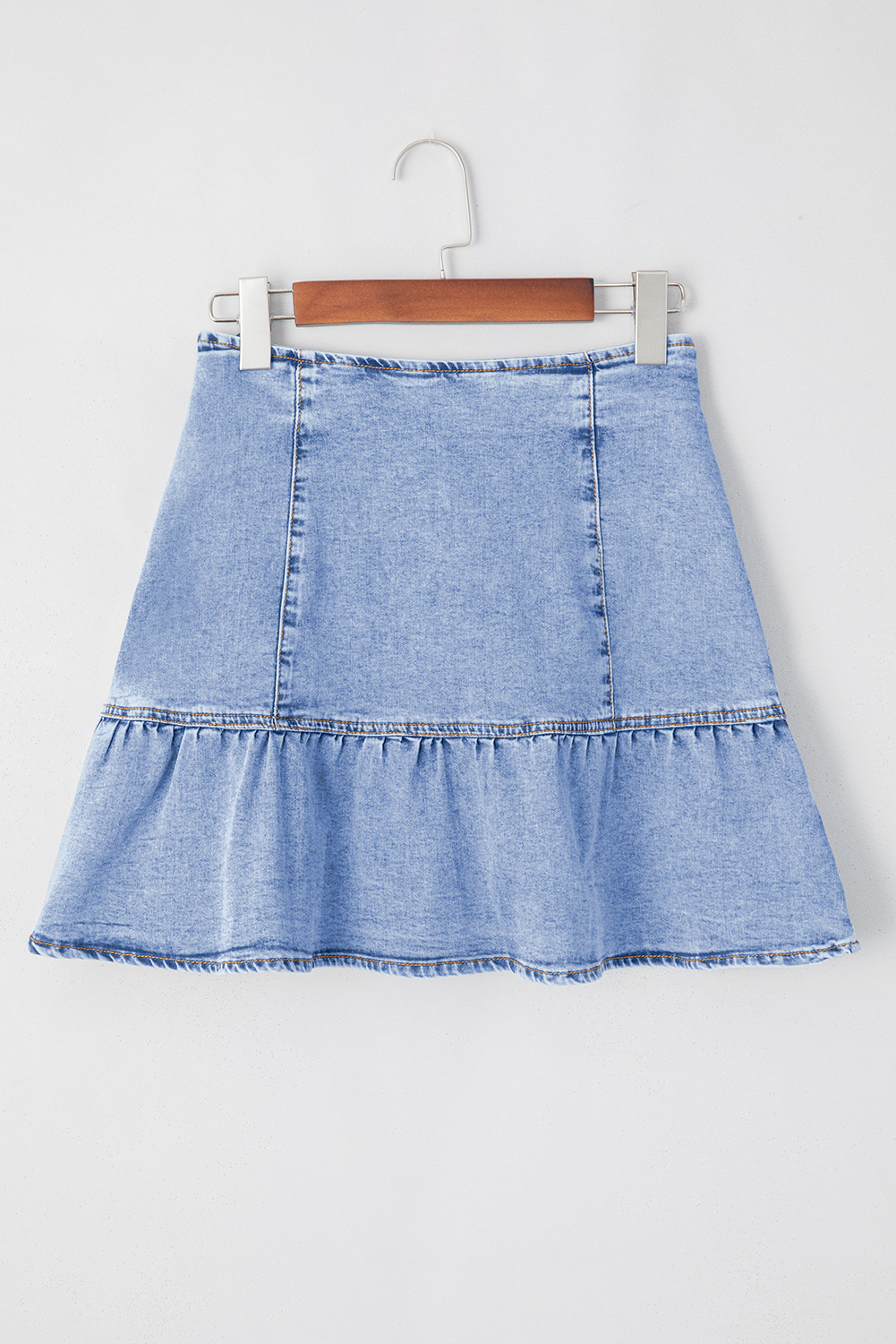 Beau Blue Asymmetric Ruffle Overlay Denim Mini Skirt-Bottoms/Skirts & Petticoat-[Adult]-[Female]-2022 Online Blue Zone Planet